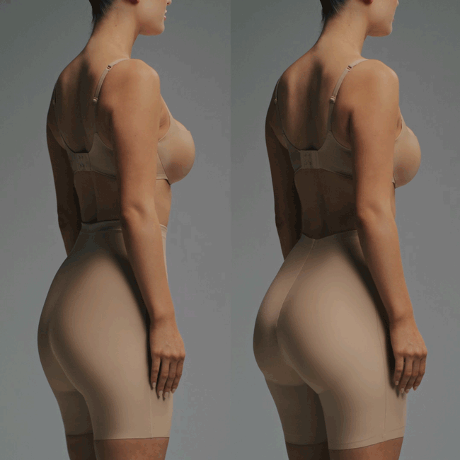 SKIMS BODY BUTT ENHANCING PADDED SHORT | SIENNA ON A MODEL SIDE VIEW