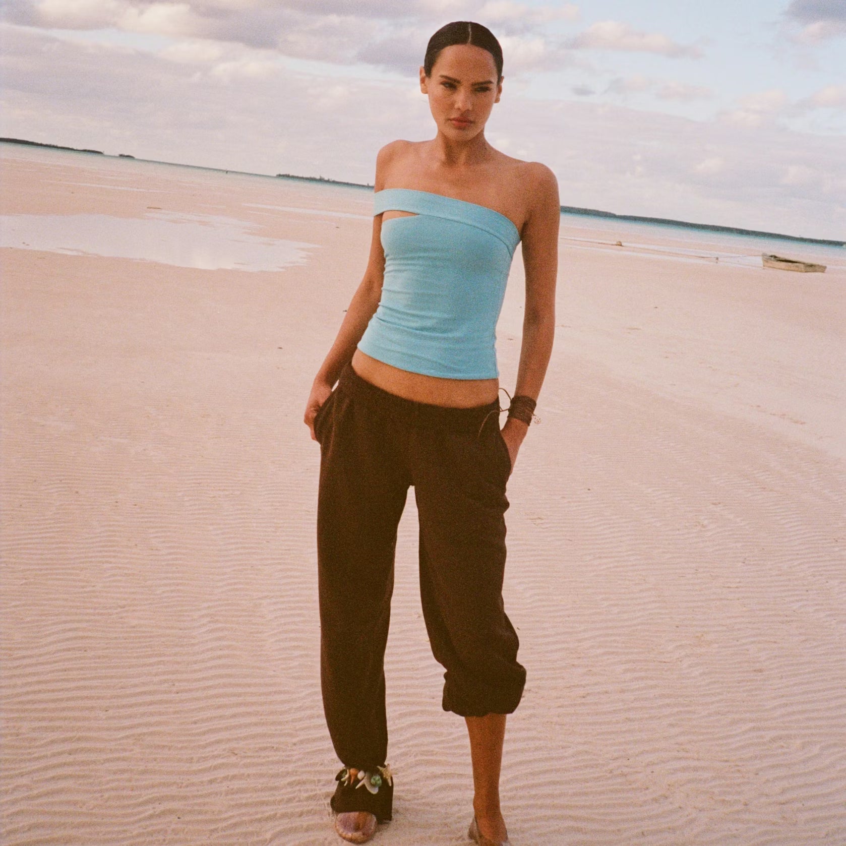 COTTON JERSEY ASYMMETRICAL TUBE TOP | WATER