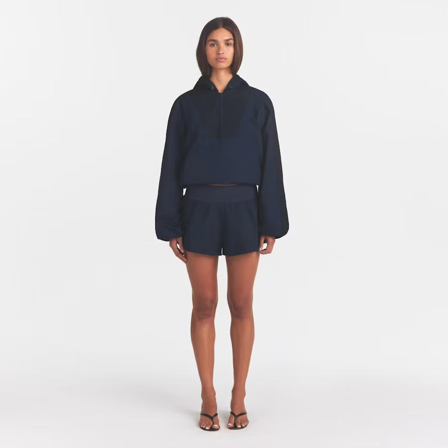 WOVEN COTTON HALF ZIP PULLOVER | NAVY