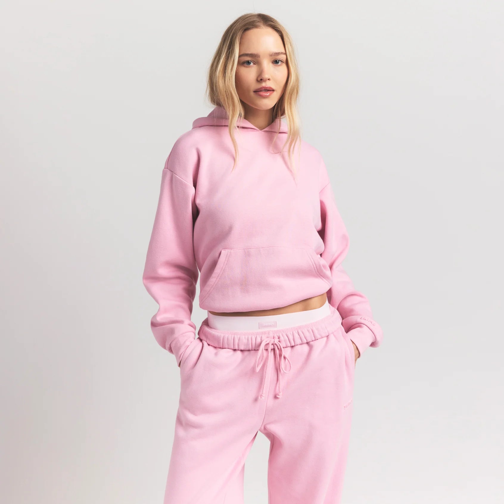 COTTON FLEECE CLASSIC HOODIE | HALITE ON A MODEL FRONT VIEW @ | FOCUS: 0.9, 0.1, 0.7