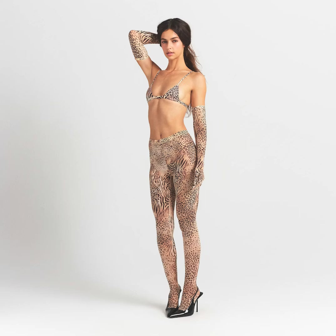 MILKY SHEER FOOTED LEGGING | SAND MULTI ANIMAL