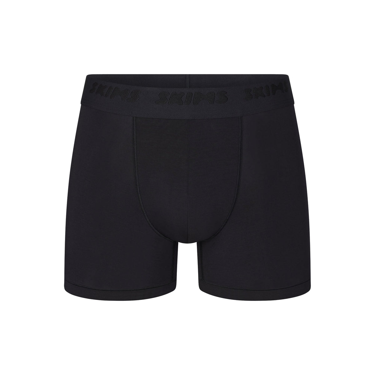 SKIMS STRETCH MENS 3" BOXER BRIEF | OBSIDIAN (MENS BOXERS, MENS UNDERWEAR) LAYS FLAT ON A WHITE BACKGROUND | FLT