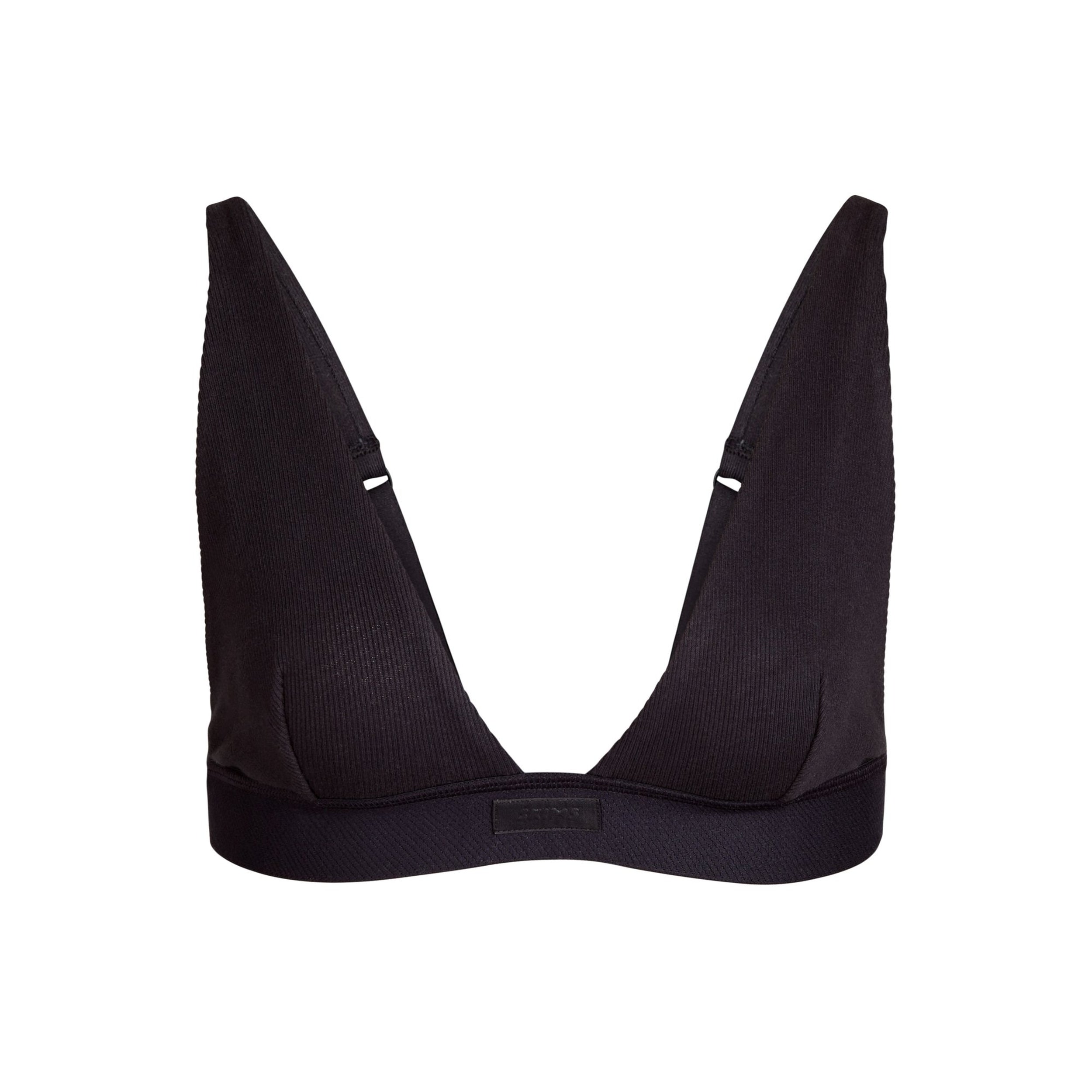 COTTON RIB PLUNGE BRALETTE | SOOT (PLUNGE BRALETTES) LAYS FLAT ON A WHITE BACKGROUND | FLT