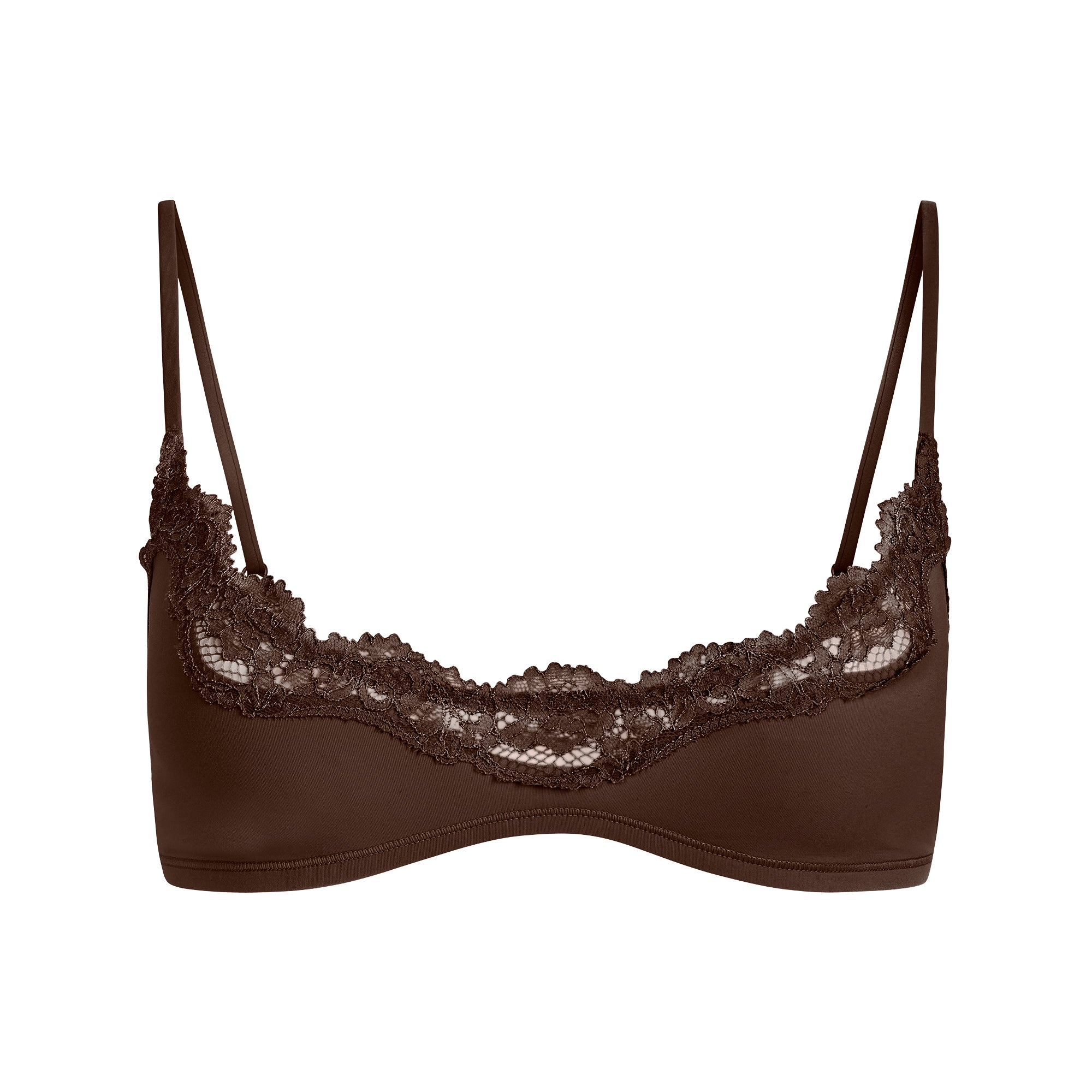 FITS EVERYBODY LACE SCOOP BRALETTE | ESPRESSO FLAT ON A WHITE BACKGROUND | FLT