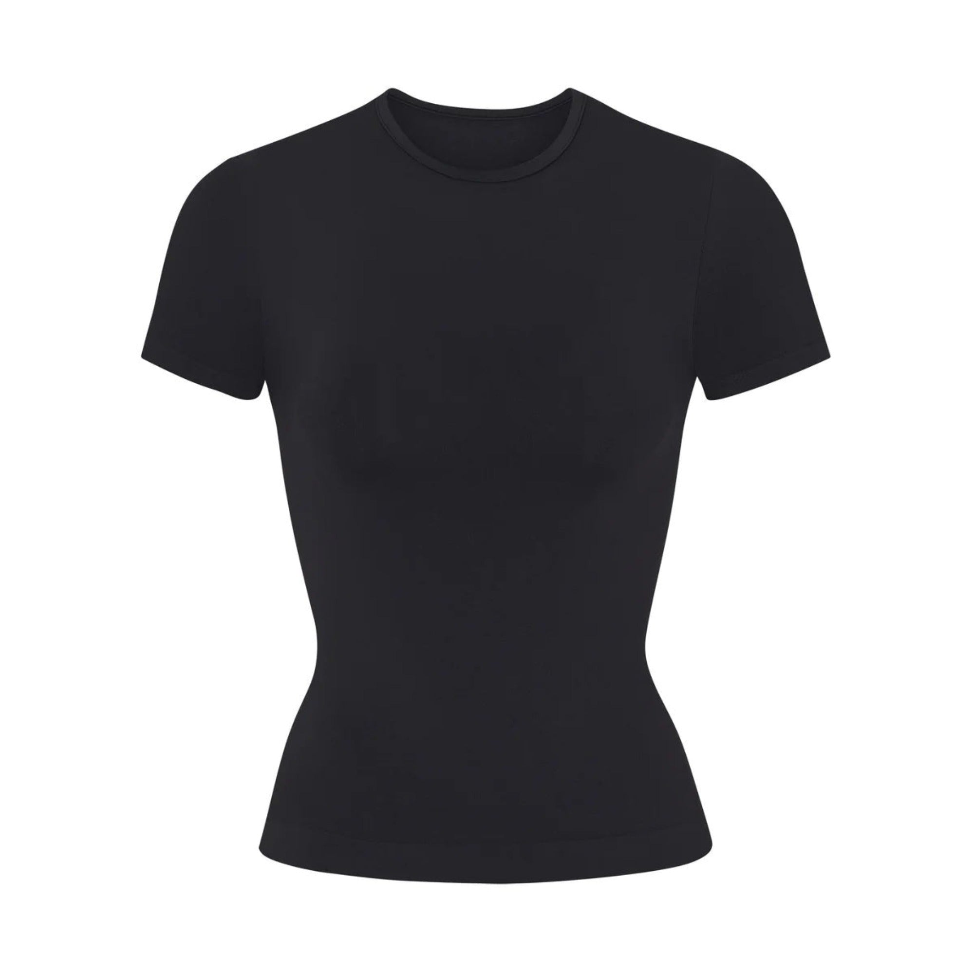 SOFT SMOOTHING SEAMLESS T-SHIRT | ONYX (T-SHIRTS, TOPS) LAYS FLAT ON A WHITE BACKGROUND | FLT