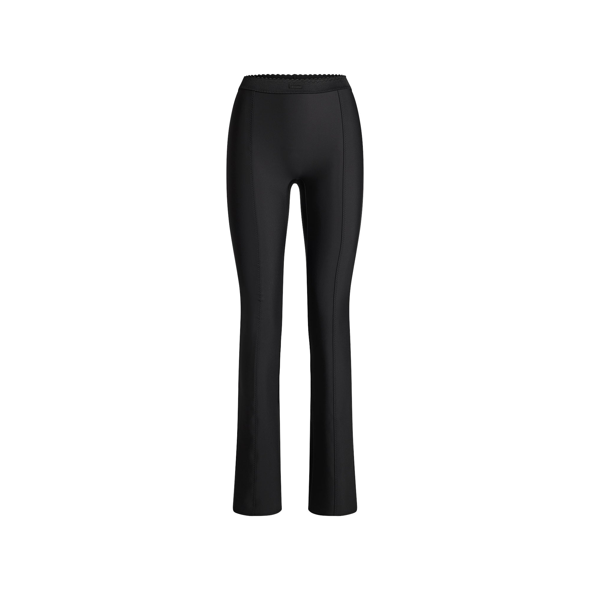 SKIMS BODY HIGH-WAISTED FLARE PANT | ONYX FLAT ON A WHITE BACKGROUND | FLT