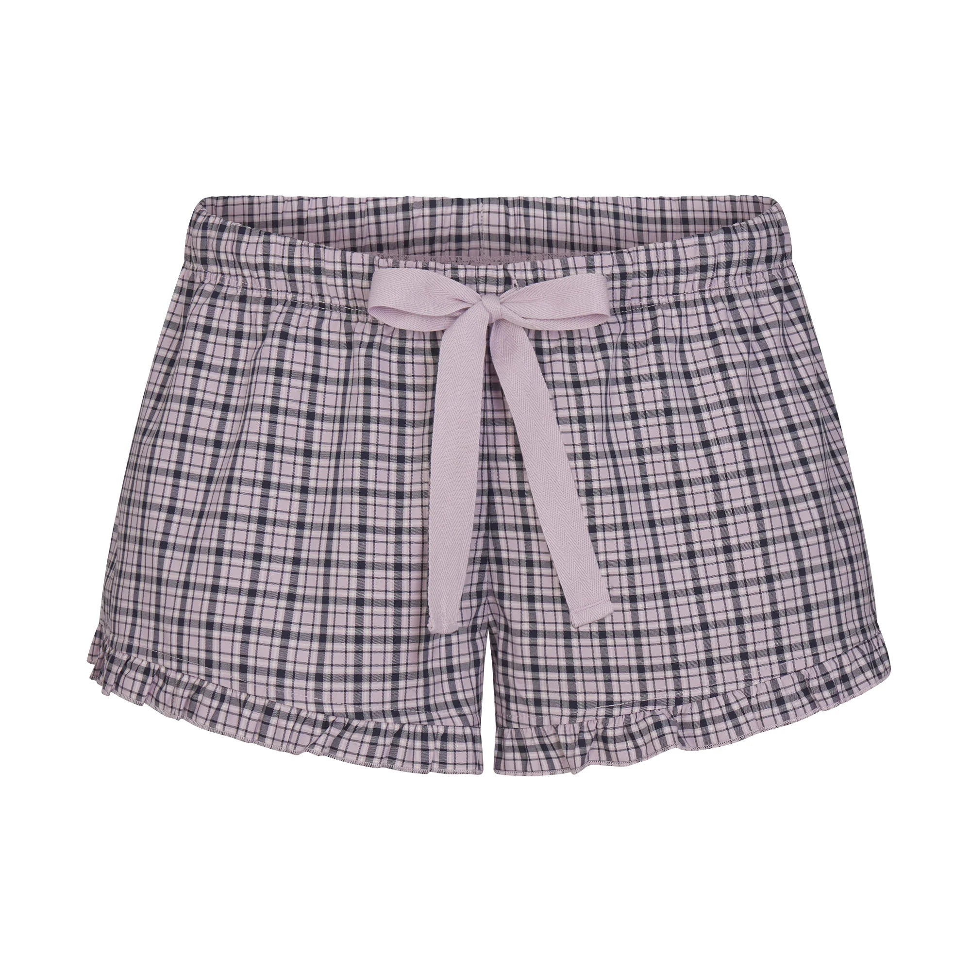 COTTON POPLIN SLEEP RUFFLE SHORT | IRIS MICA NAVY CHECK