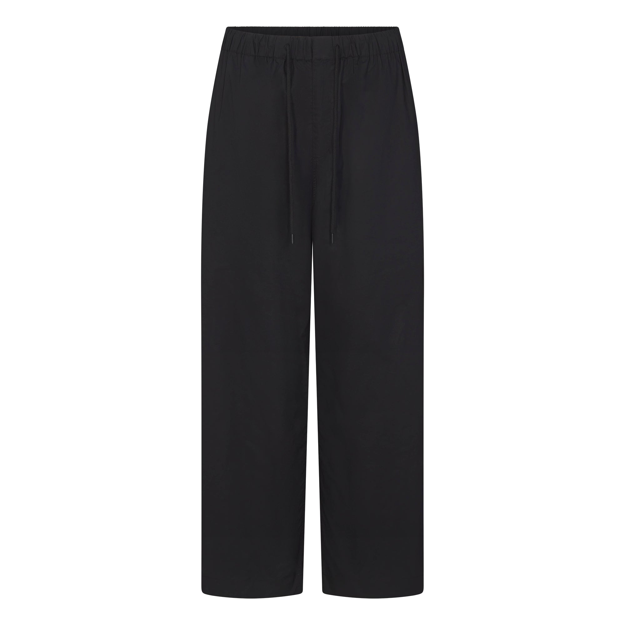 WOVEN COTTON OVERSIZED STRAIGHT LEG PANT | ONYX FLAT ON A WHITE BACKGROUND | FLT