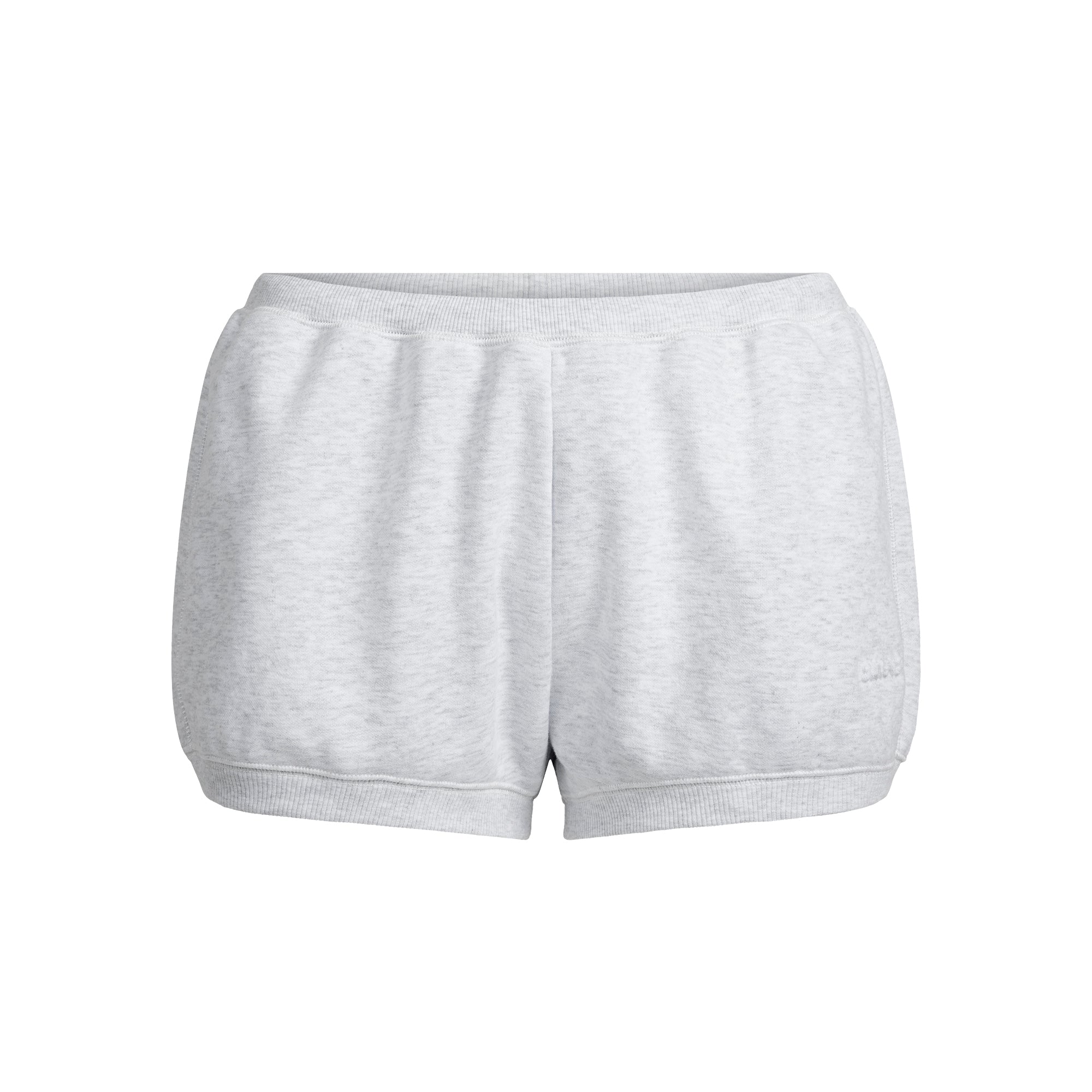 COTTON FLEECE BUBBLE HEM SHORT | LIGHT HEATHER GREY FLAT ON A WHITE BACKGROUND | FLT