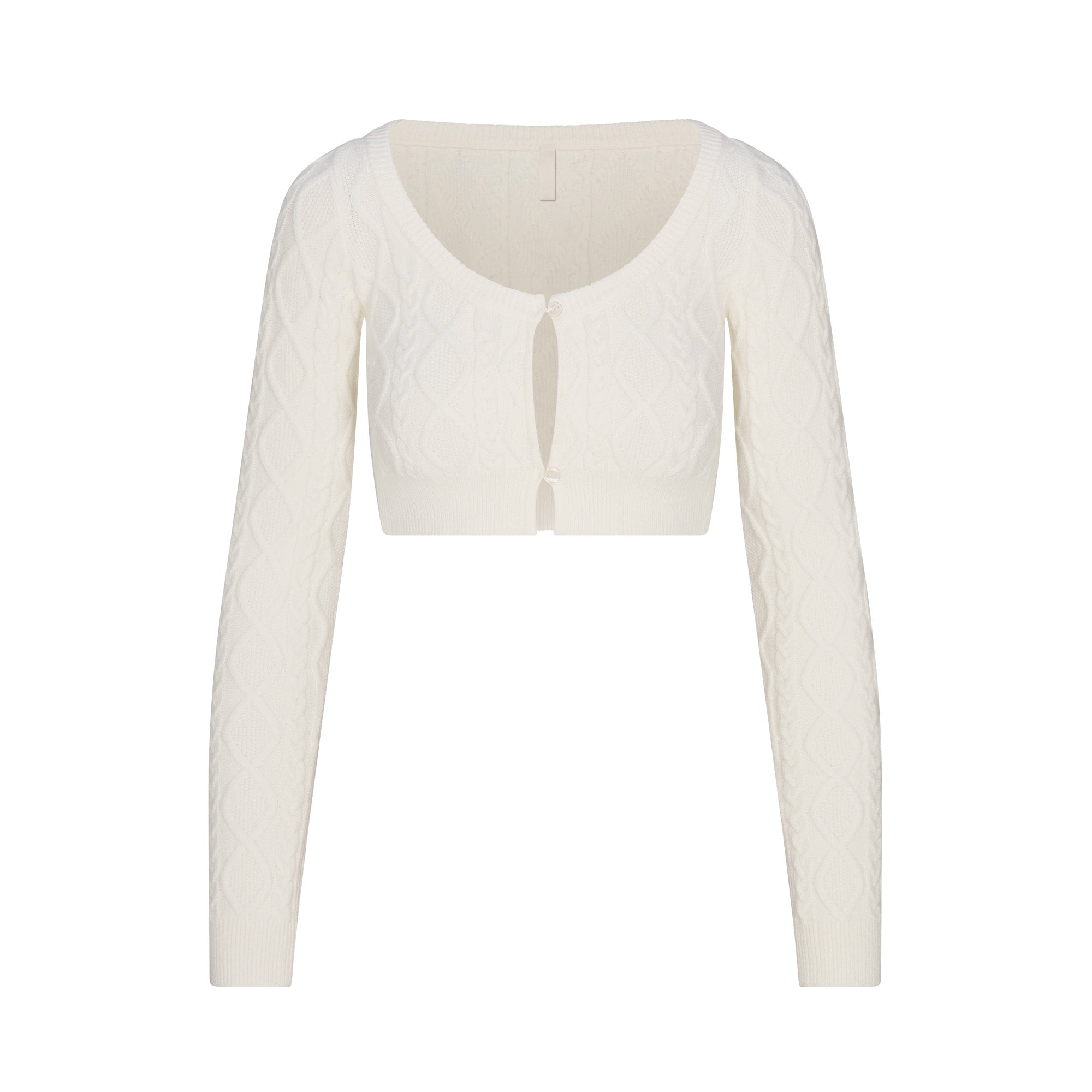 SWEATER KNIT CROPPED CARDIGAN | IVORY FLAT ON A WHITE BACKGROUND | FLT