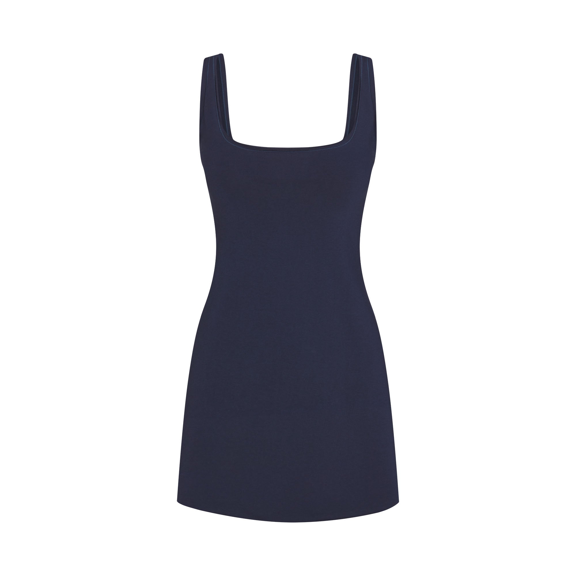 COTTON JERSEY MINI DRESS | NAVY FLAT ON A WHITE BACKGROUND | FLT
