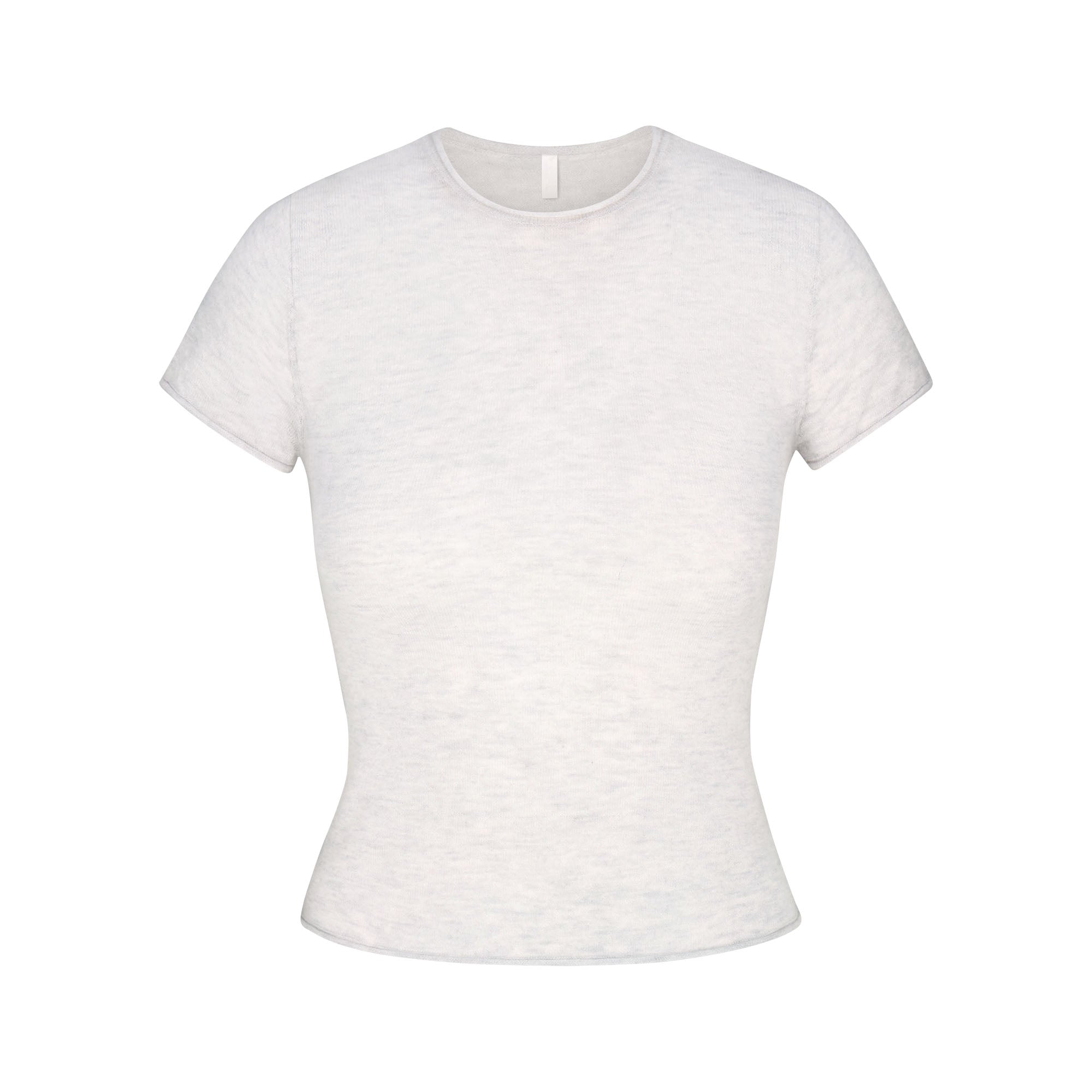FEATHERWEIGHT CASHMERE TEE | LIGHT HEATHER GREY FLAT ON A WHITE BACKGROUND | FLT