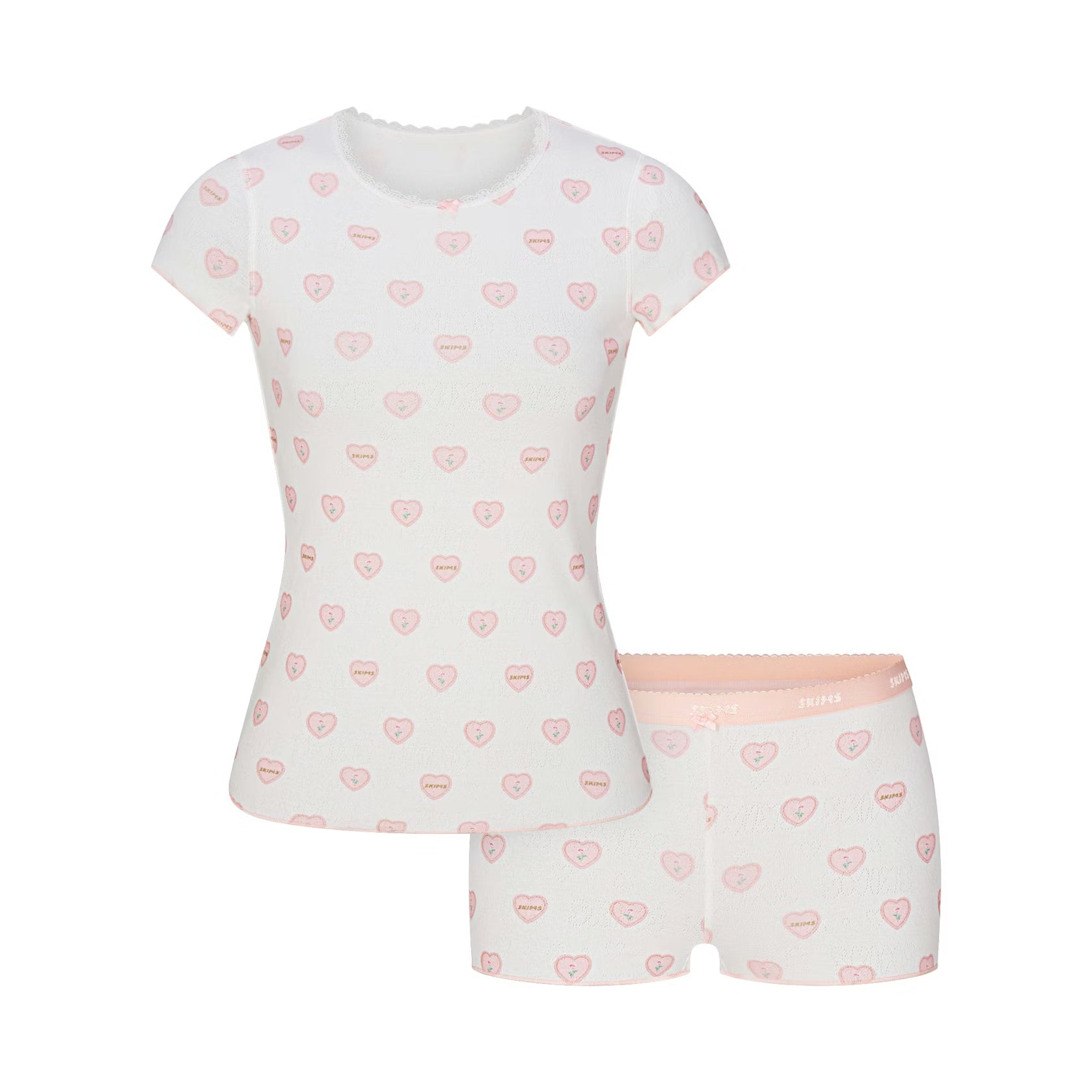 LOGO POINTELLE BABY TEE AND SHORT SET | SNOW LACE HEARTS