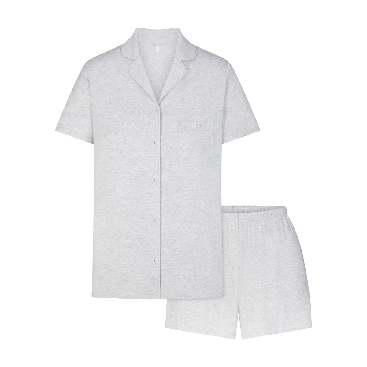 SKIMS SLEEP SHORT SLEEVE BUTTON UP SET | LIGHT HEATHER GREY
