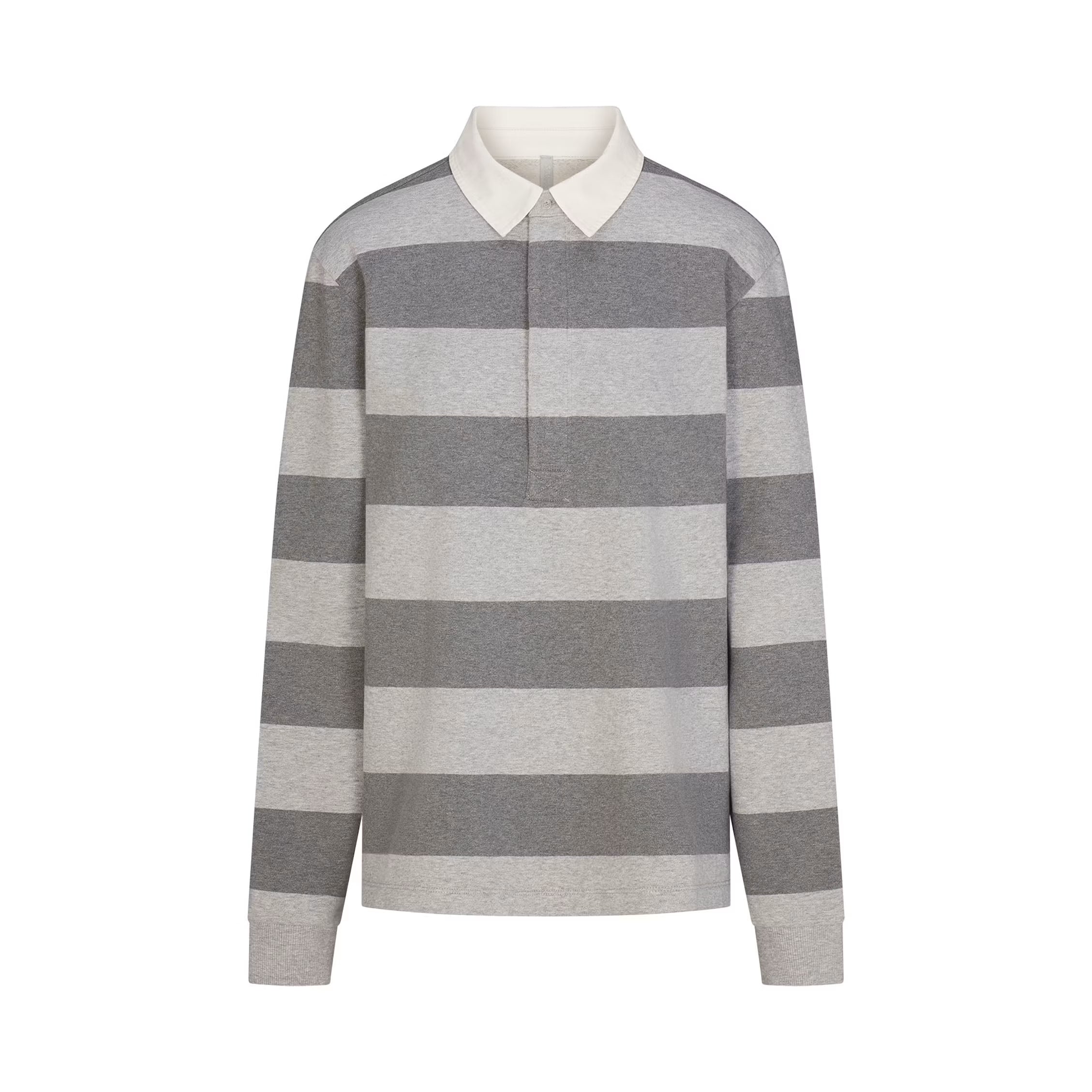 BOYFRIEND FLEECE OVERSIZED POLO | GREY HEATHER MULTI