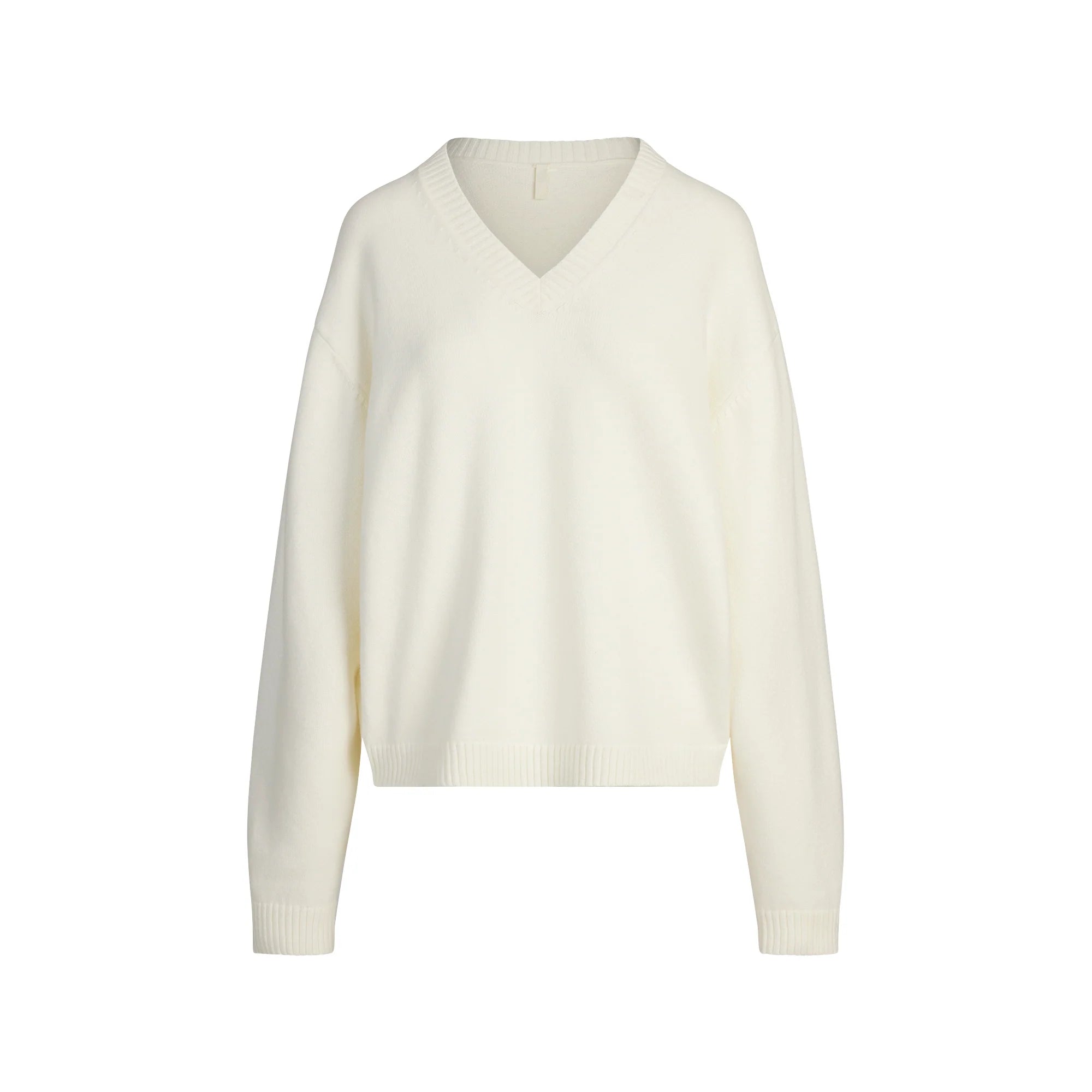 SWEATER KNITS PULLOVER V NECK | IVORY FLAT ON A WHITE BACKGROUND | FLT