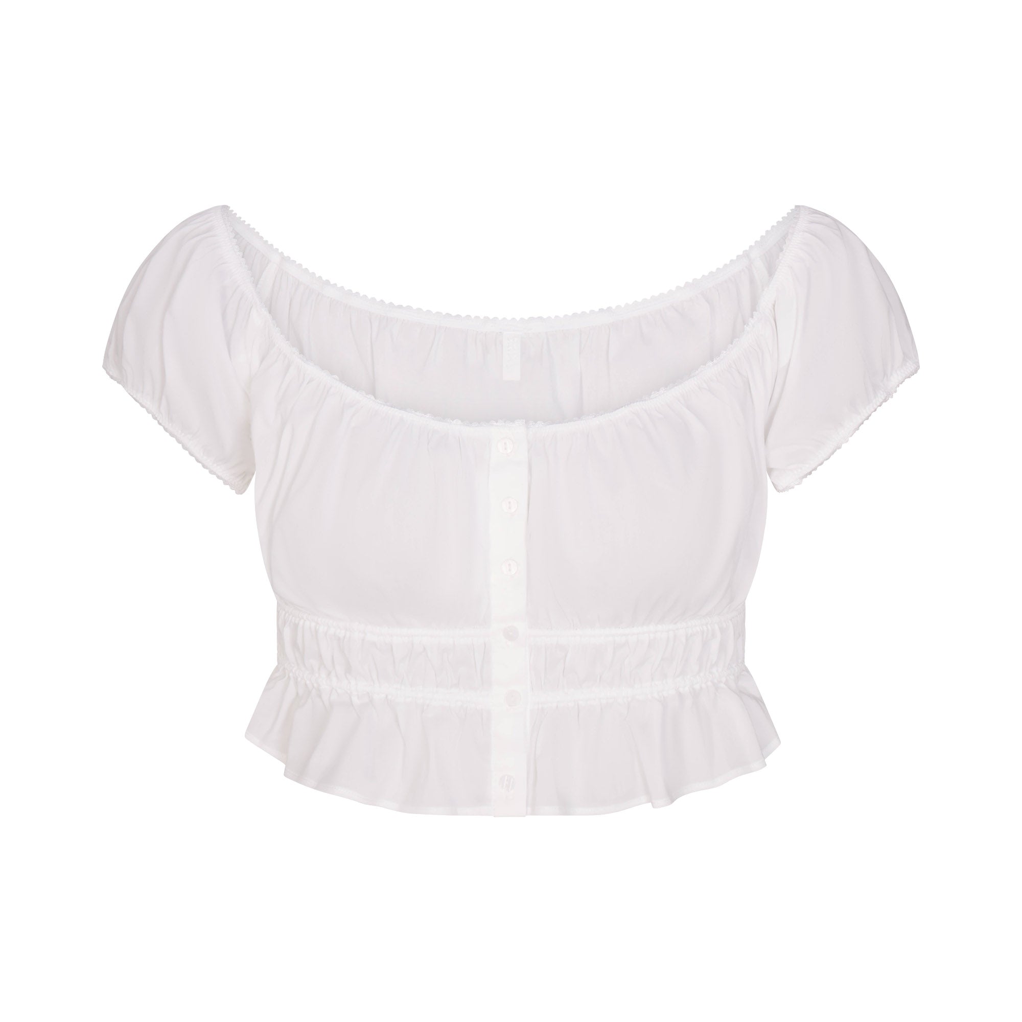 COTTON POPLIN OFF THE SHOULDER TOP | SNOW FLAT ON A WHITE BACKGROUND | FLT