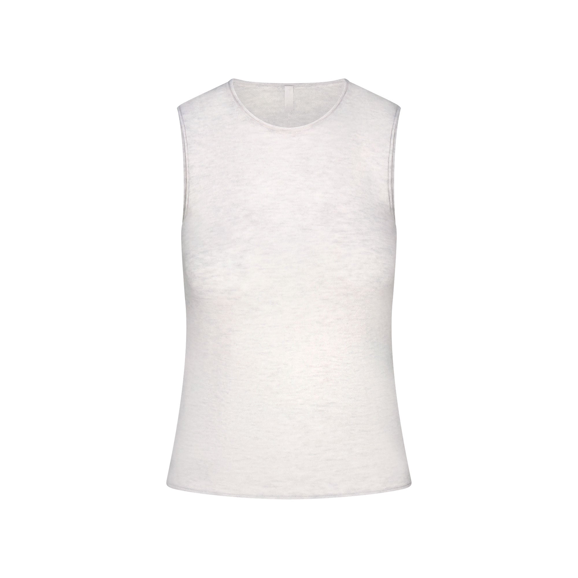 FEATHERWEIGHT CASHMERE SLEEVELESS TOP | LIGHT HEATHER GREY FLAT ON A WHITE BACKGROUND | FLT