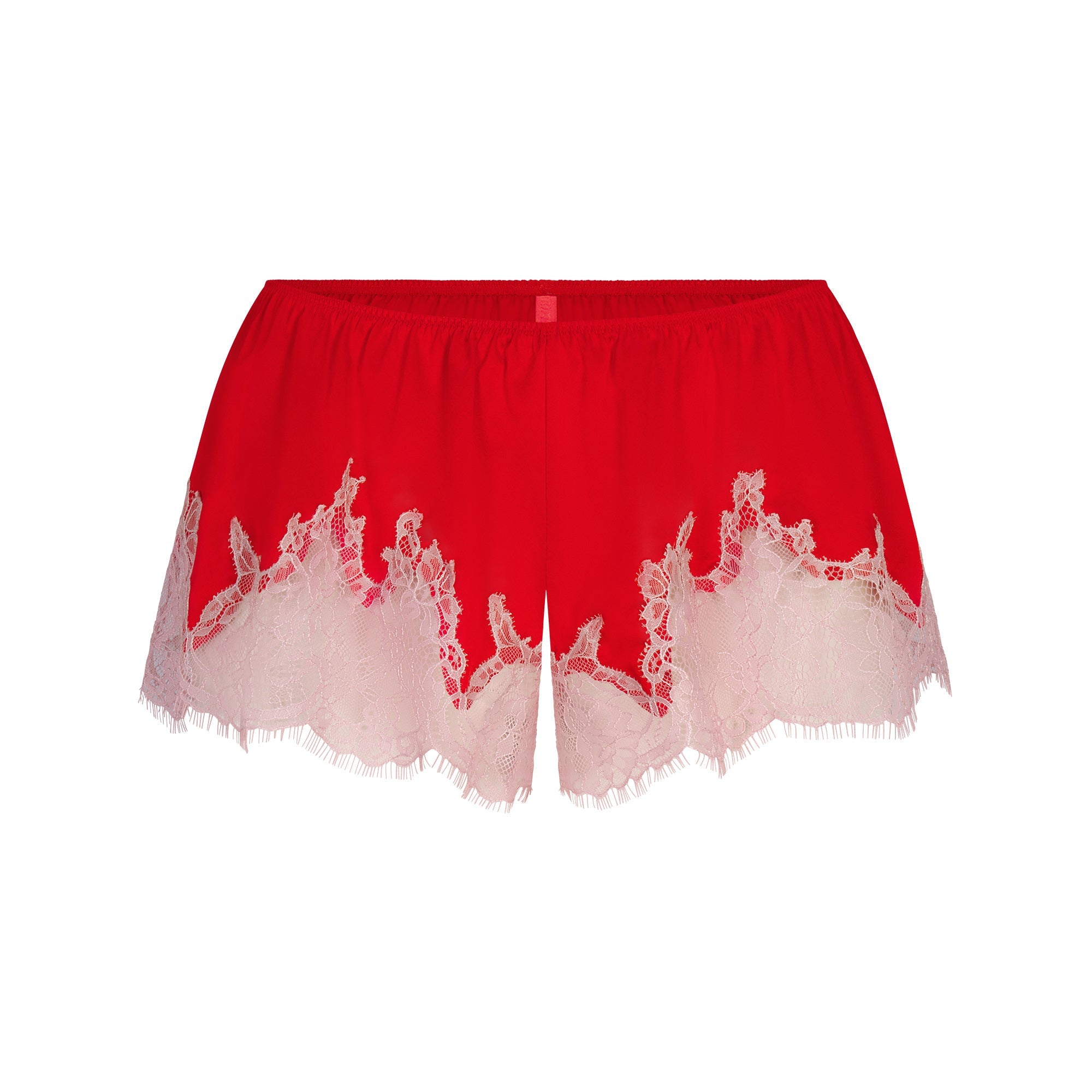 SILK LACE GARTER CAMI AND SHORT SET | RUBY CONTRAST FLAT ON A WHITE BACKGROUND