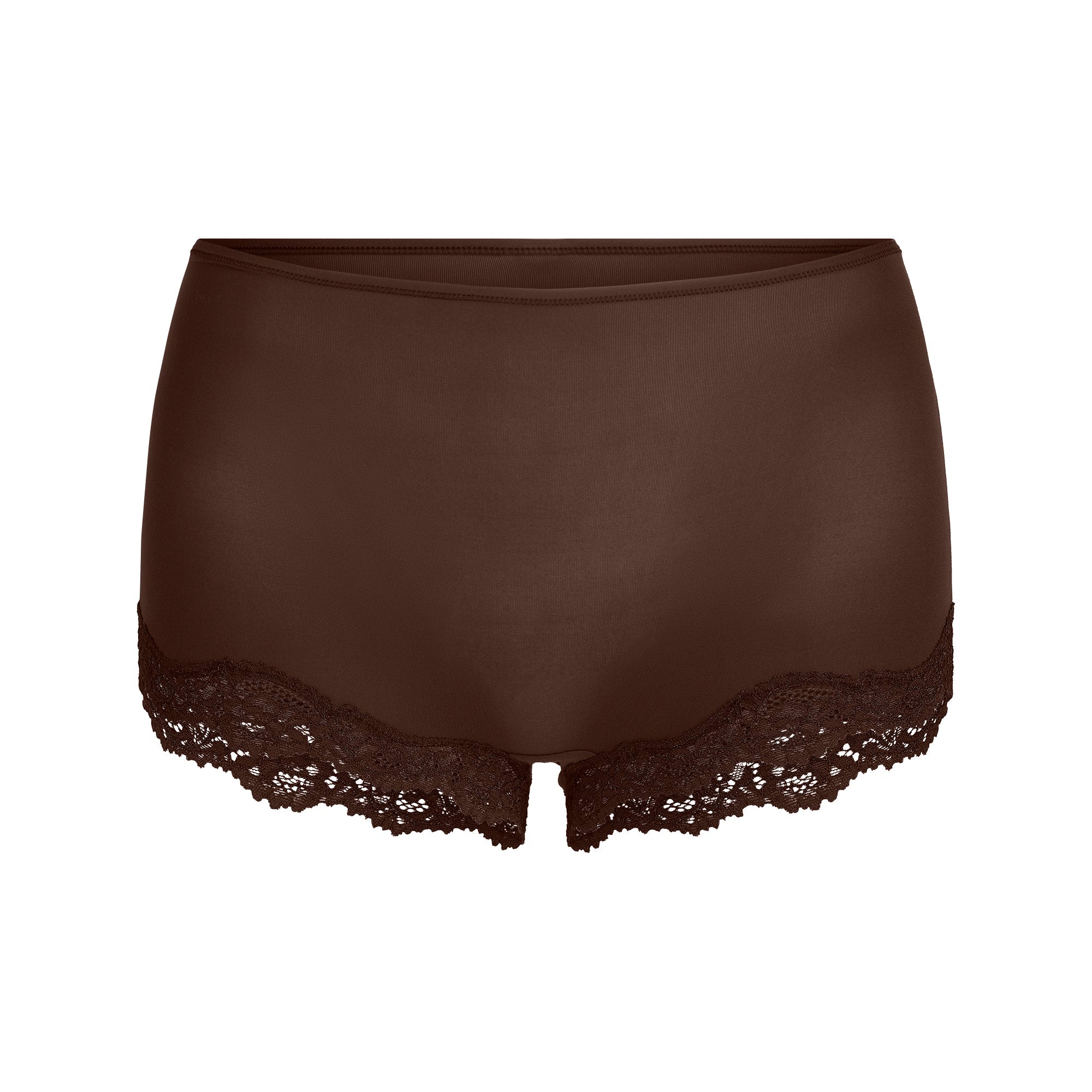 FITS EVERYBODY LACE BOY SHORT | ESPRESSO FLAT ON A WHITE BACKGROUND | FLT