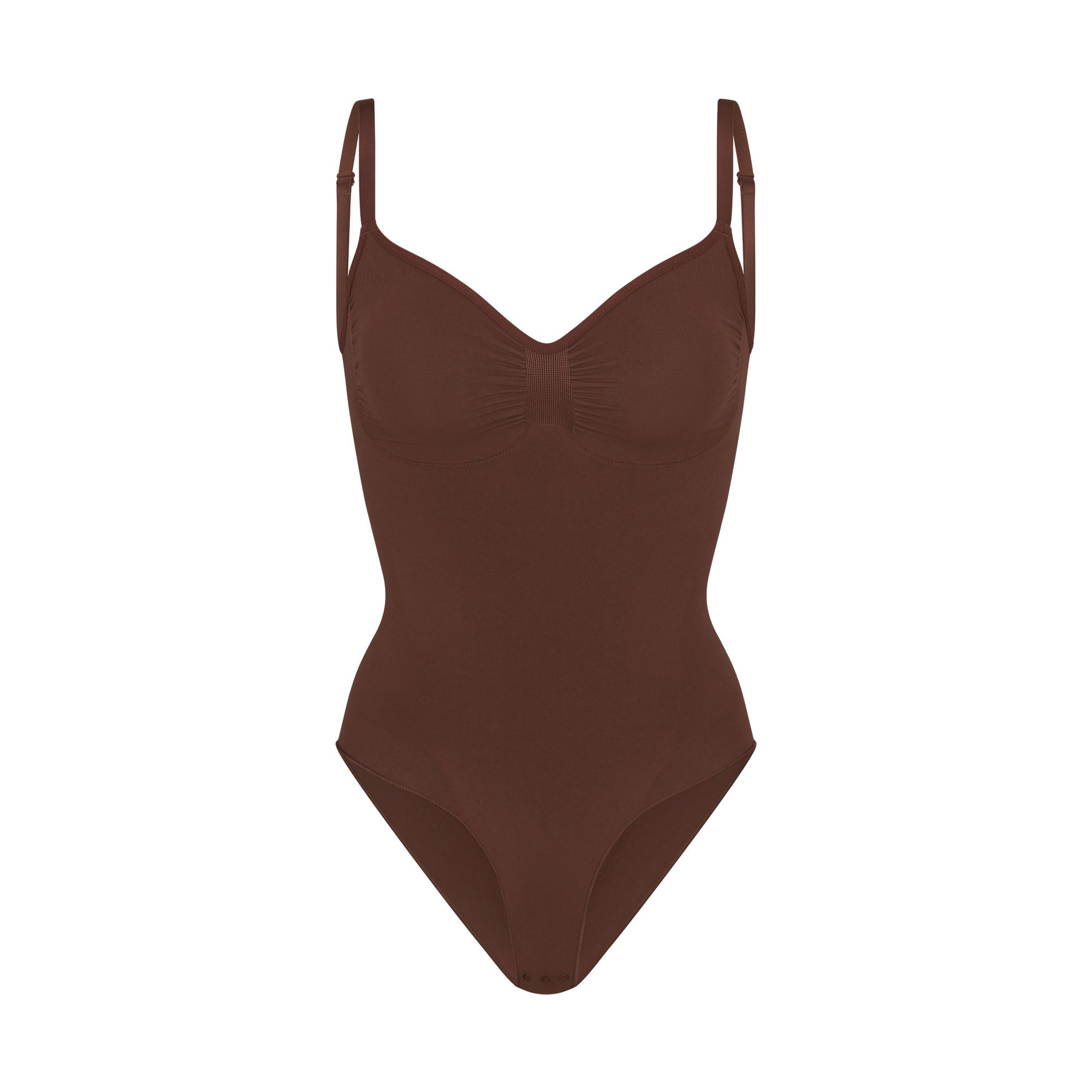 SEAMLESS SCULPT BRIEF BODYSUIT | COCOA (SHAPEWEAR BODYSUITS) LAYS FLAT ON A WHITE BACKGROUND | FLT