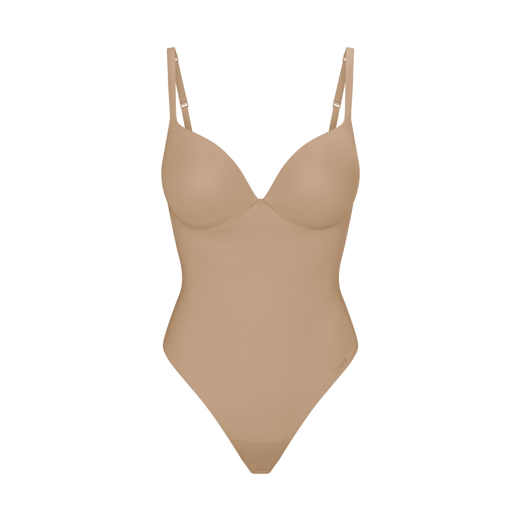 SKIMS ULTIMATE BODY PUSH-UP THONG BODYSUIT | CLAY FLAT ON A WHITE BACKGROUND | FLT | FLT