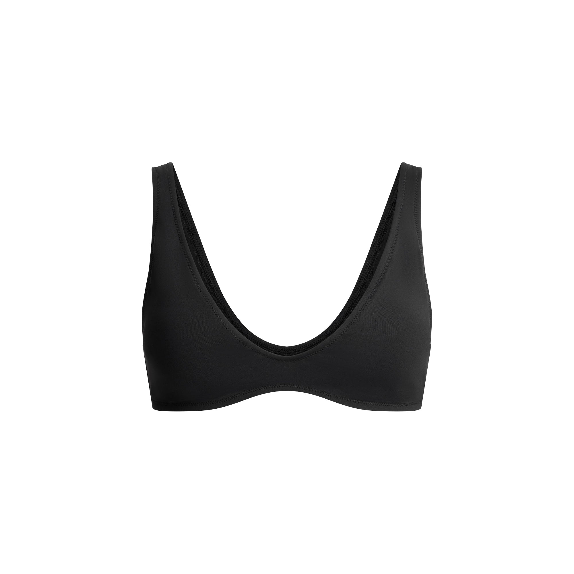 SIGNATURE SWIM PLUNGE BIKINI TOP | ONYX FLAT ON A WHITE BACKGROUND | FLT