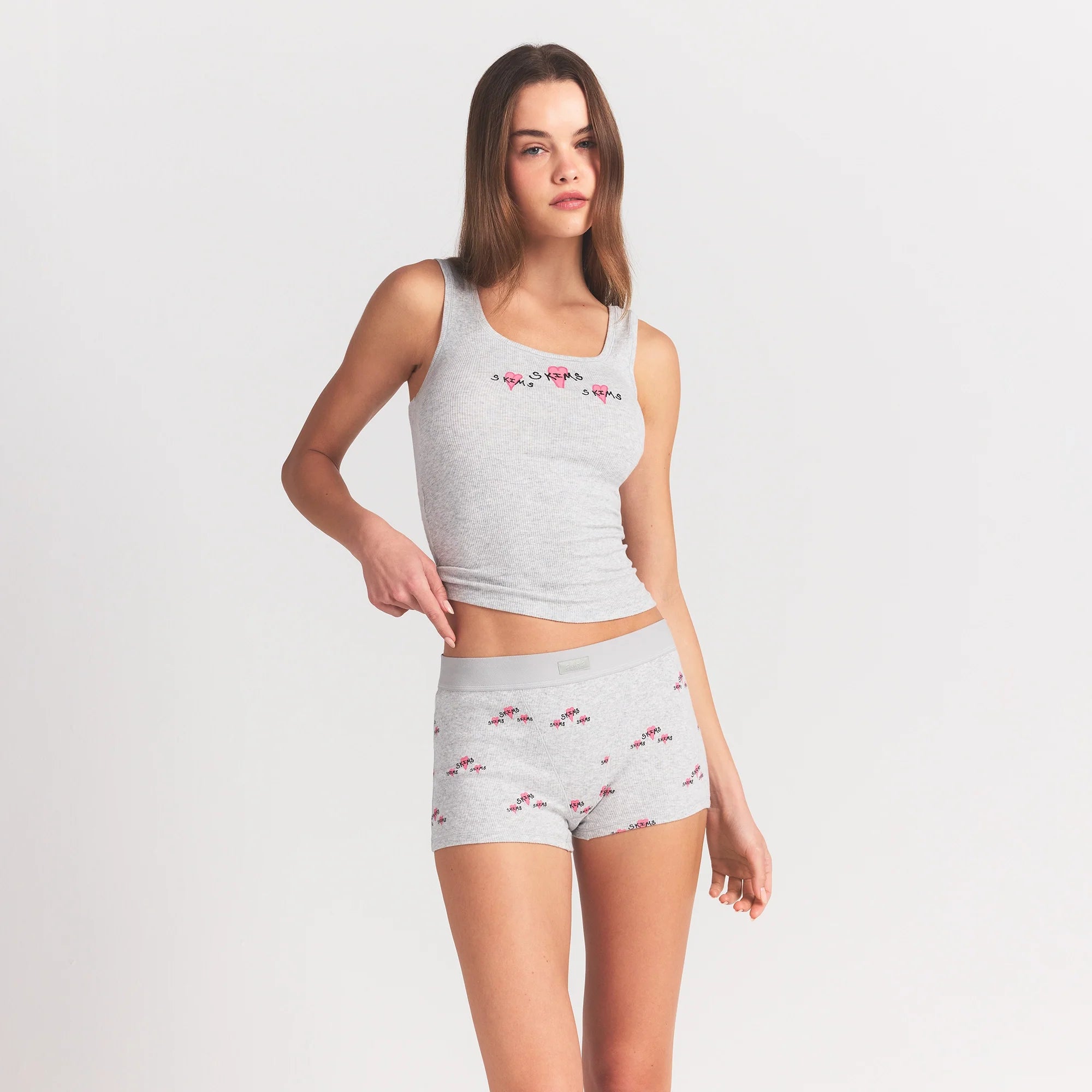COTTON RIB TANK AND SHORT BOXER SET | LHG TRIPLE HEARTS