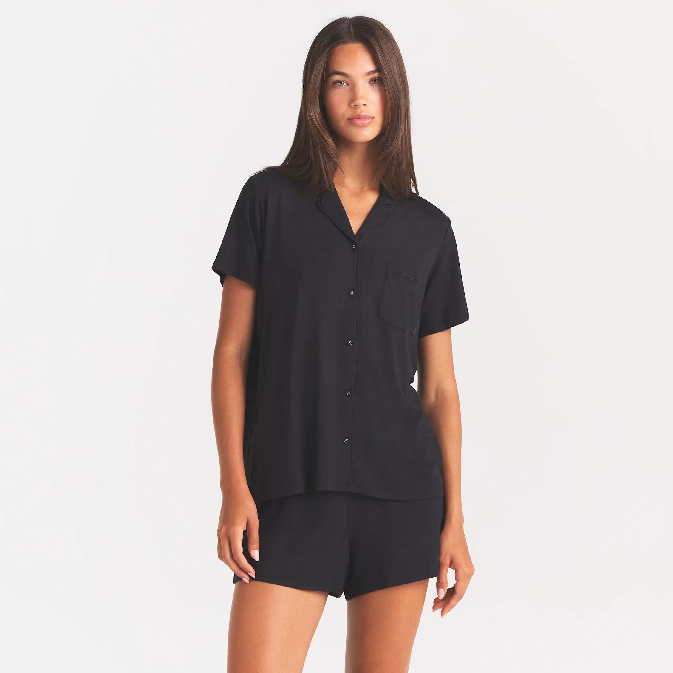 SKIMS SLEEP SHORT SLEEVE BUTTON UP SET | ONYX
