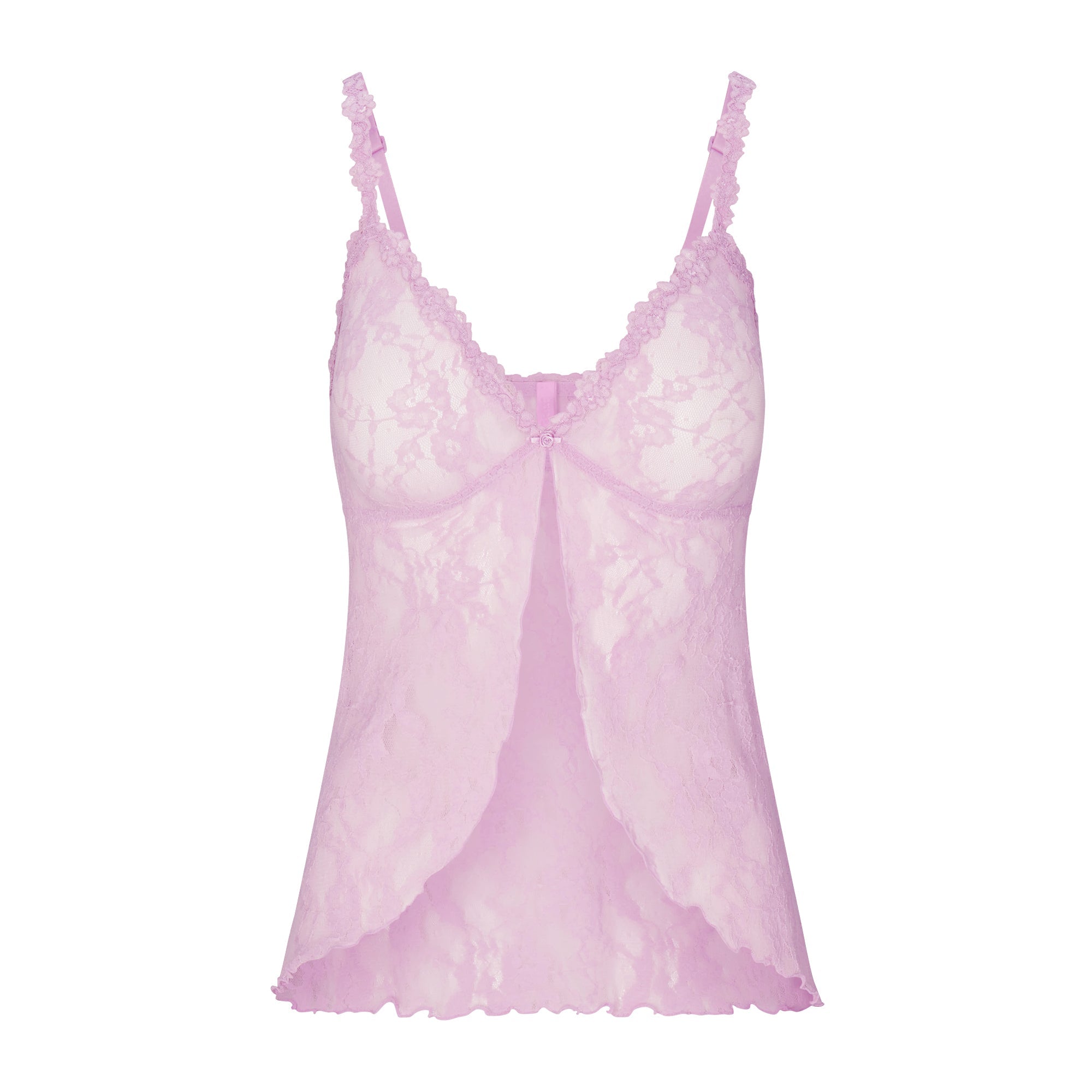 STRETCH LACE BABYDOLL TOP | BABY PINK FLAT ON A WHITE BACKGROUND | FLT