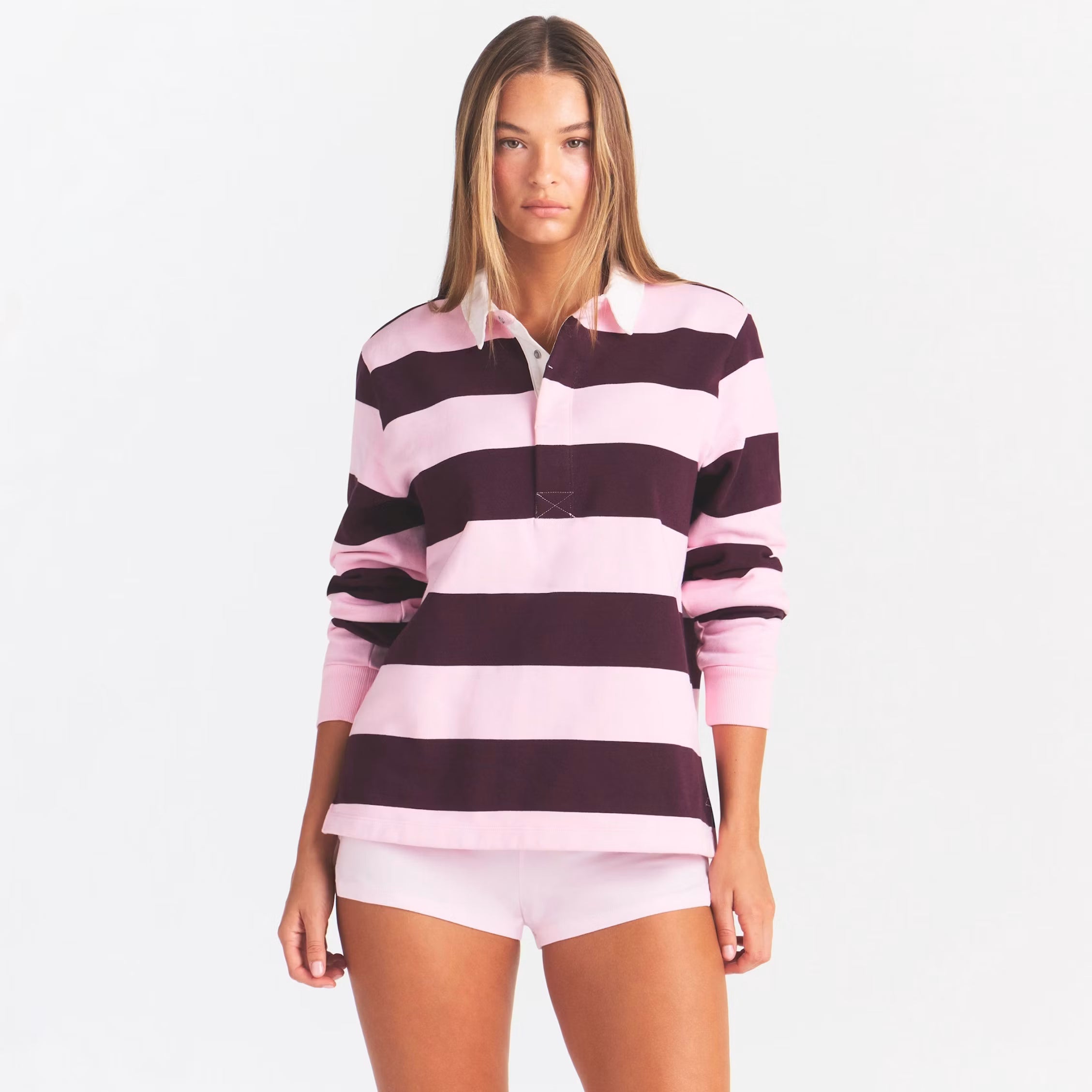 BOYFRIEND FLEECE OVERSIZED POLO | CURRANT RUGBY MULTI