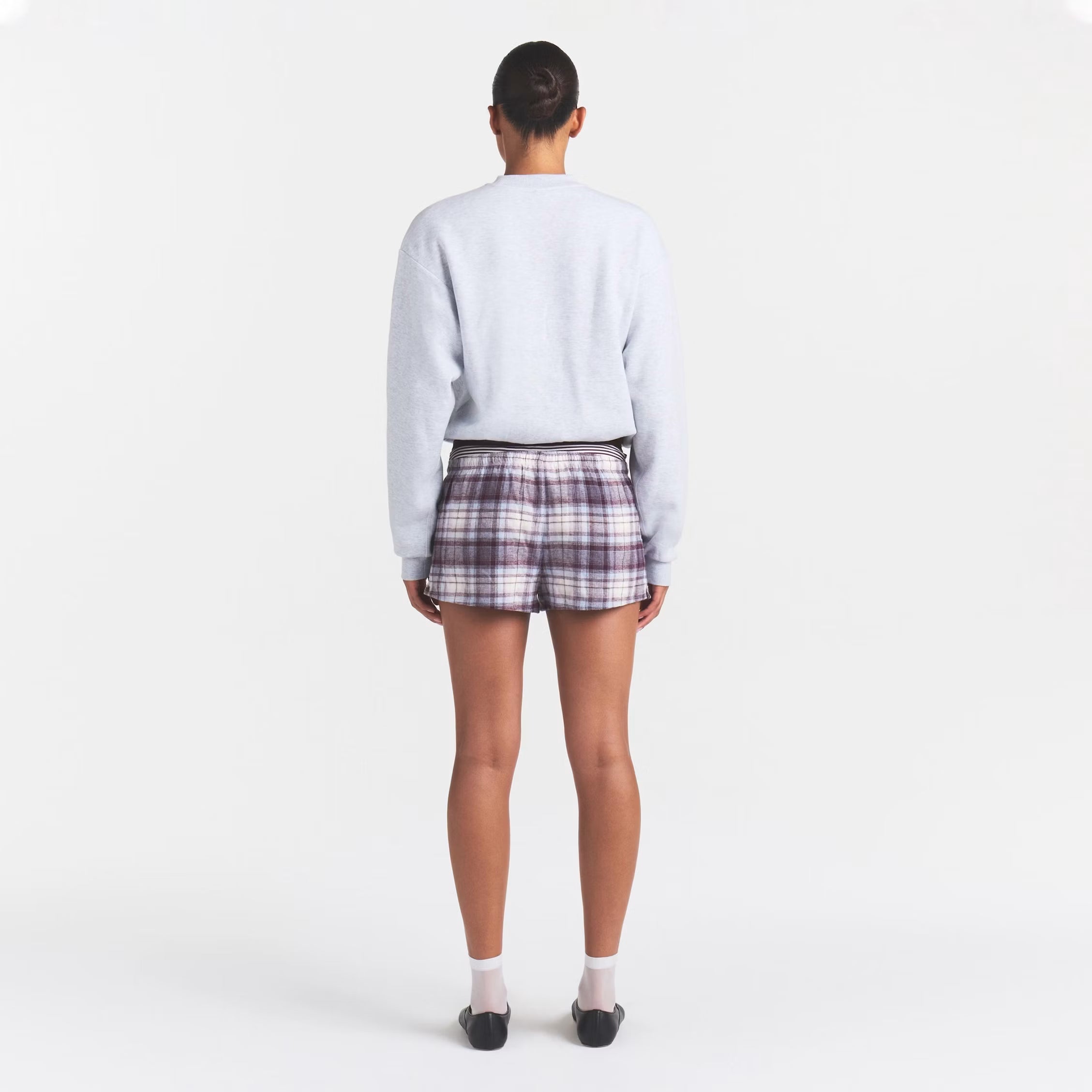 COTTON FLEECE CLASSIC CREWNECK | LIGHT HEATHER GREY ARCHED SKIMS PLAID