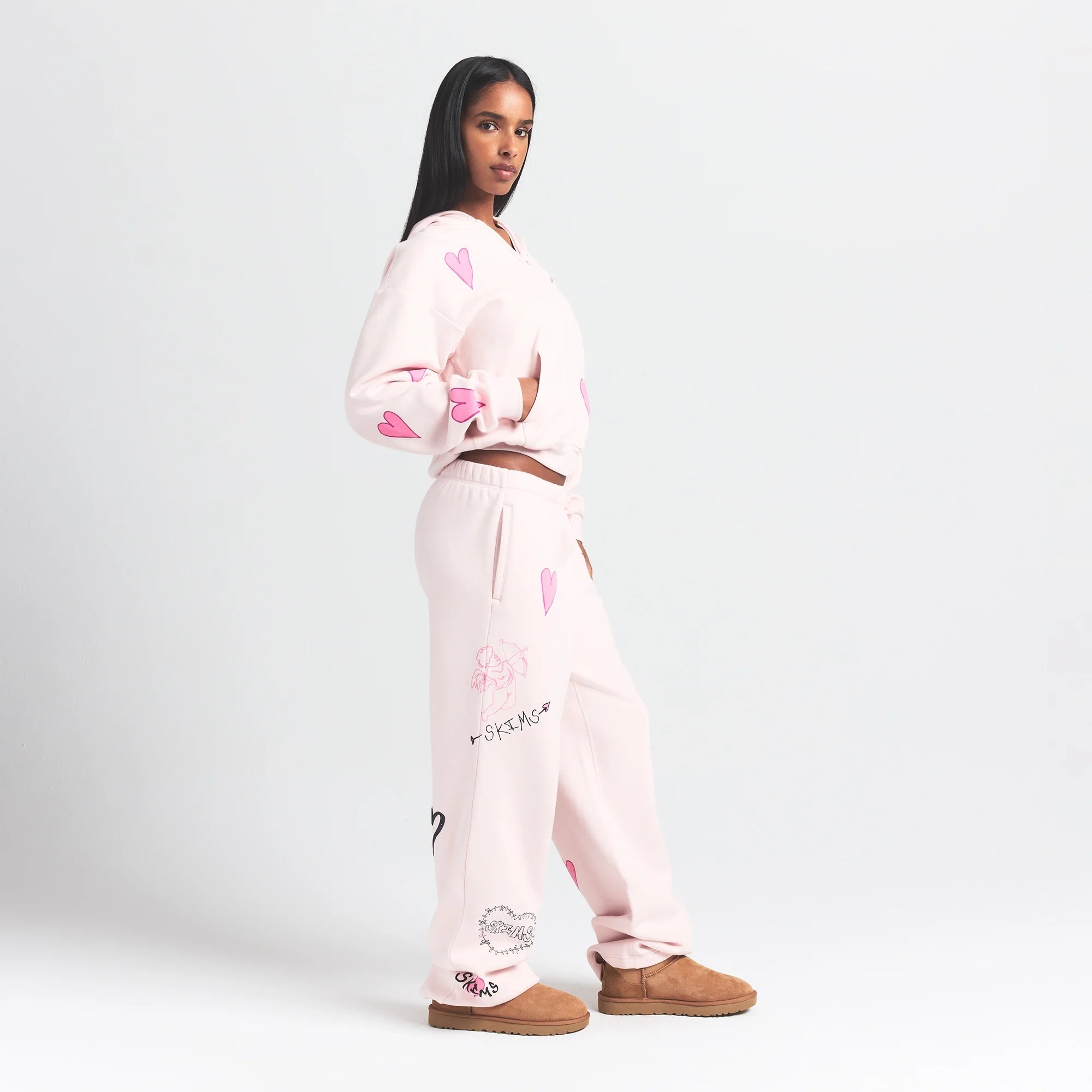 COTTON FLEECE CLASSIC ZIP UP HOODIE | BARELY PINK HEART