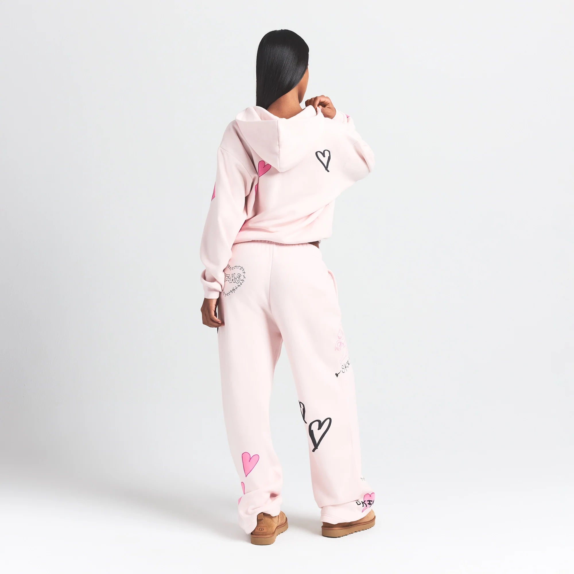 COTTON FLEECE CLASSIC ZIP UP HOODIE | BARELY PINK HEART