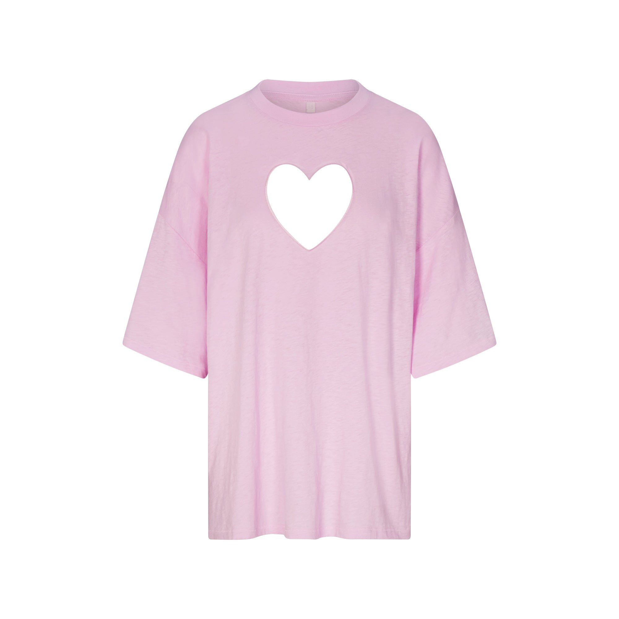 WORN IN JERSEY HEART OVERSIZED T-SHIRT | BABY PINK FLAT ON A WHITE BACKGROUND | FLT