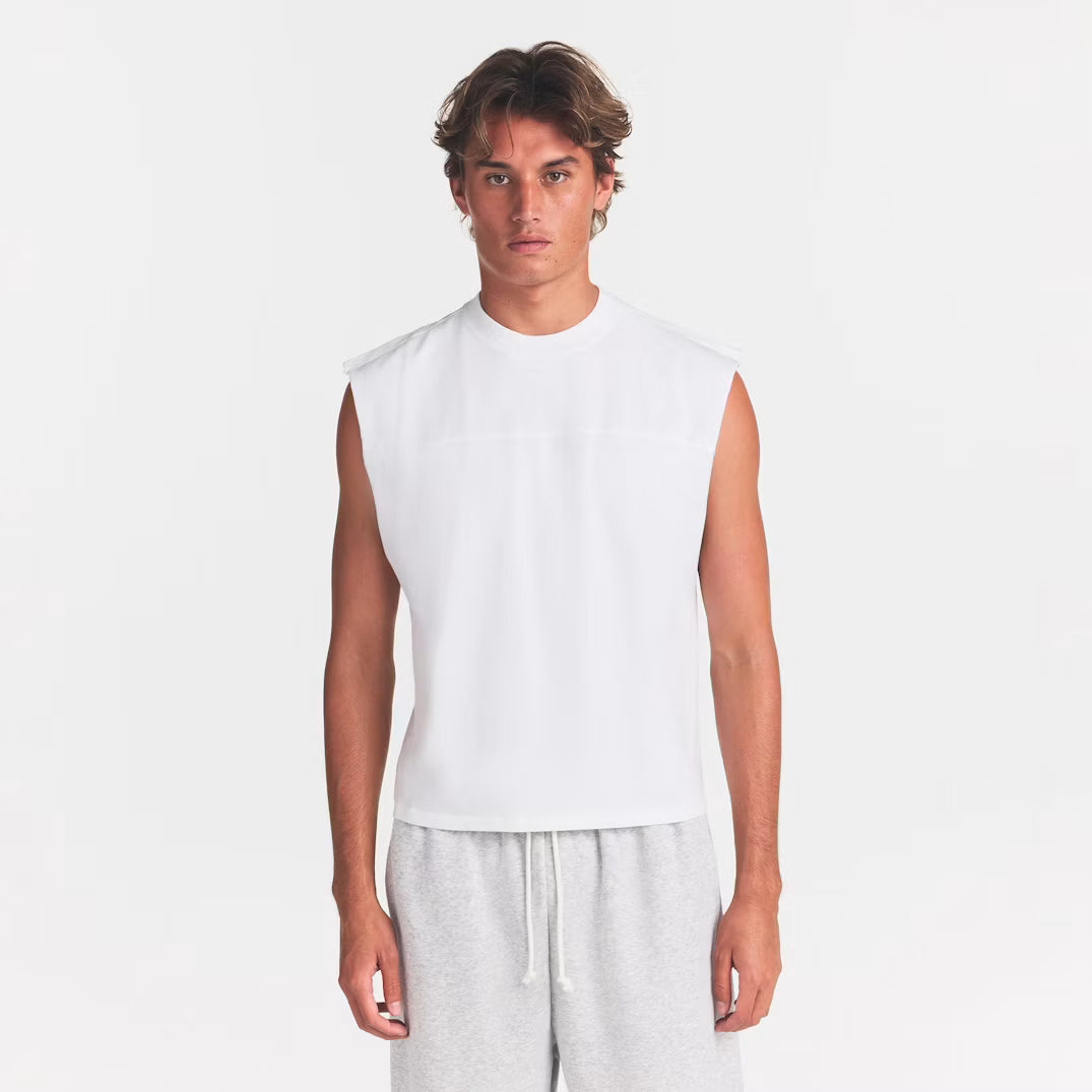 HEAVYWEIGHT COTTON MENS CROPPED MUSCLE TANK | CHALK