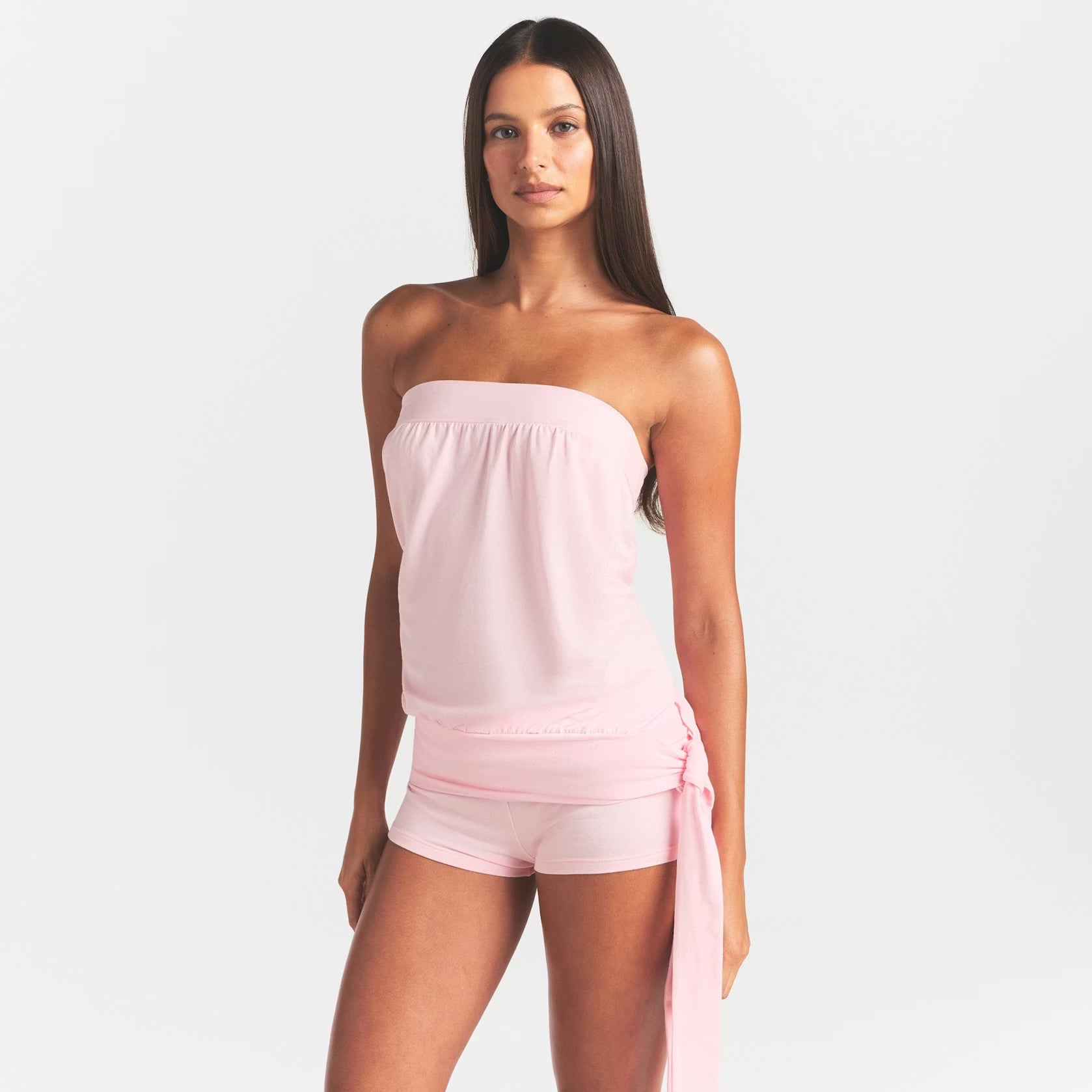 COTTON JERSEY TIE SIDE TUBE TOP | CHERRY BLOSSOM