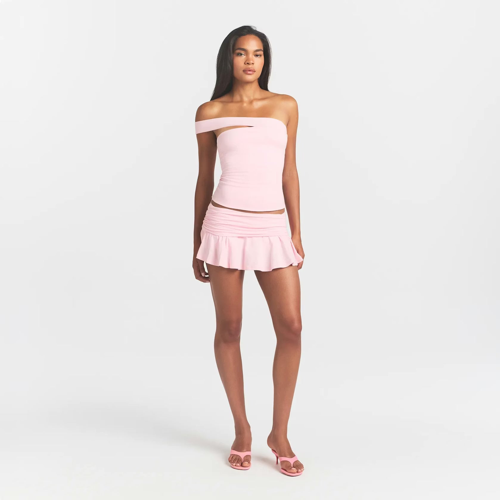 COTTON JERSEY ASYMMETRICAL TUBE TOP | CHERRY BLOSSOM