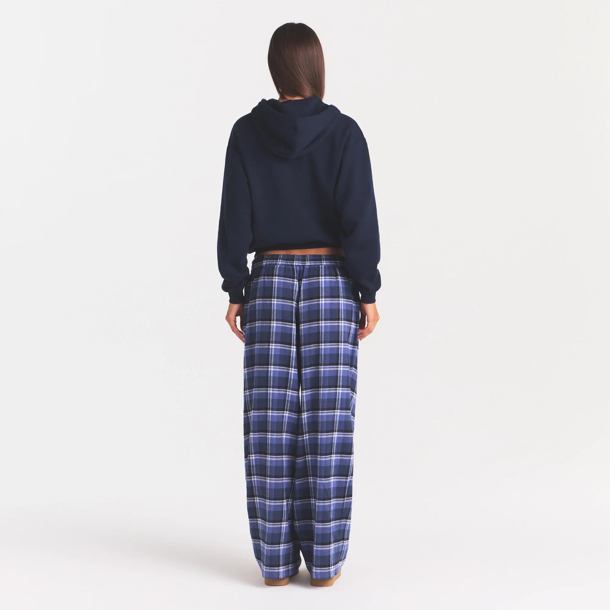 COTTON FLEECE CLASSIC ZIP UP HOODIE | NAVY ON A MODEL FRONT VIEW