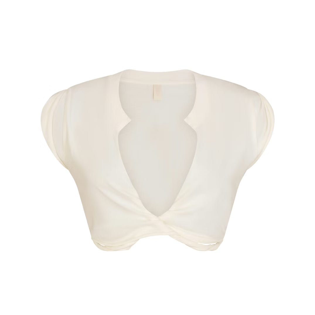 COTTON COVER-UPS PLUNGE TWIST TOP | EGRET