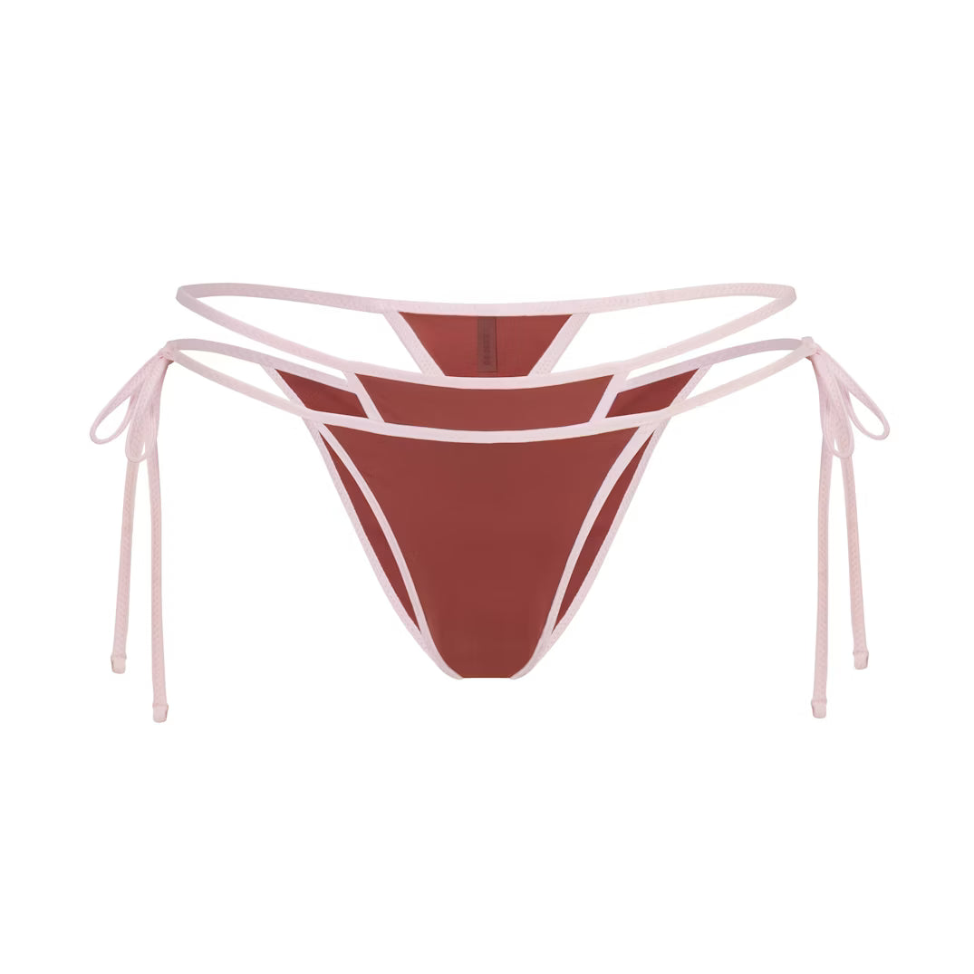 SIGNATURE SWIM LAYERED TIE BIKINI BOTTOM | HENNA CONTRAST