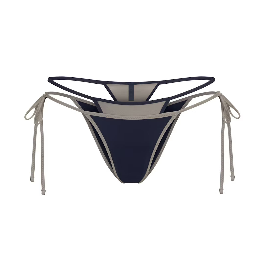 SIGNATURE SWIM LAYERED TIE BIKINI BOTTOM | NAVY CONTRAST