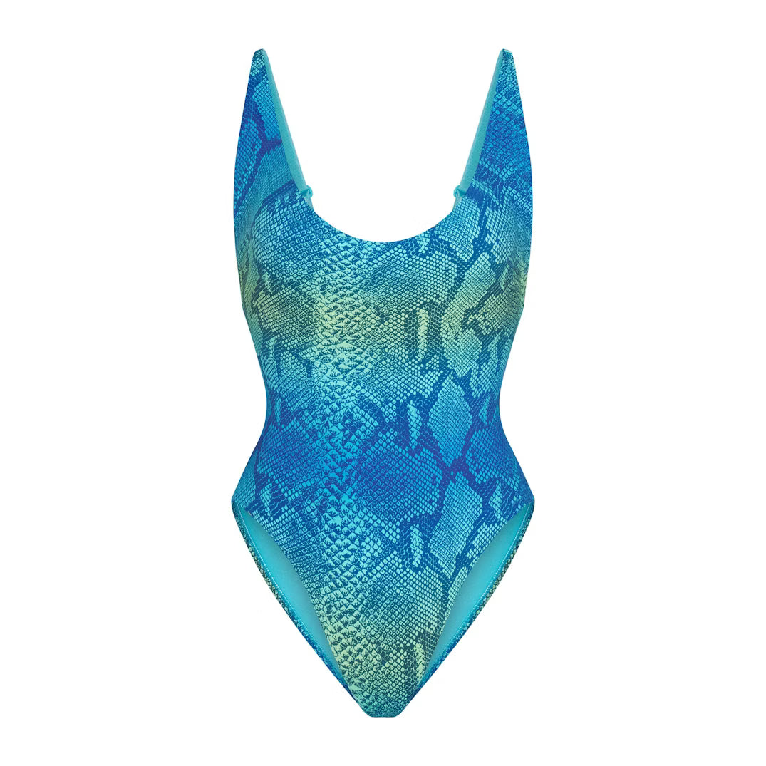 SIGNATURE SWIM SCOOP NECK ONE PIECE | AQUA OMBRE SNAKE