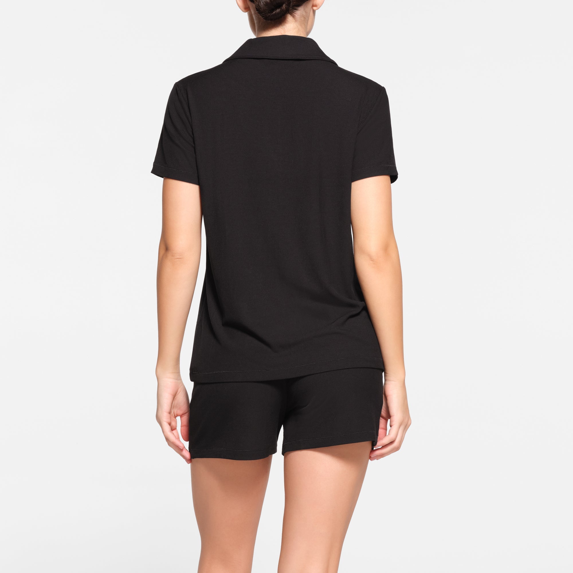 SOFT LOUNGE SHORT SLEEP SET | ONYX ON A MODEL BACK VIEW