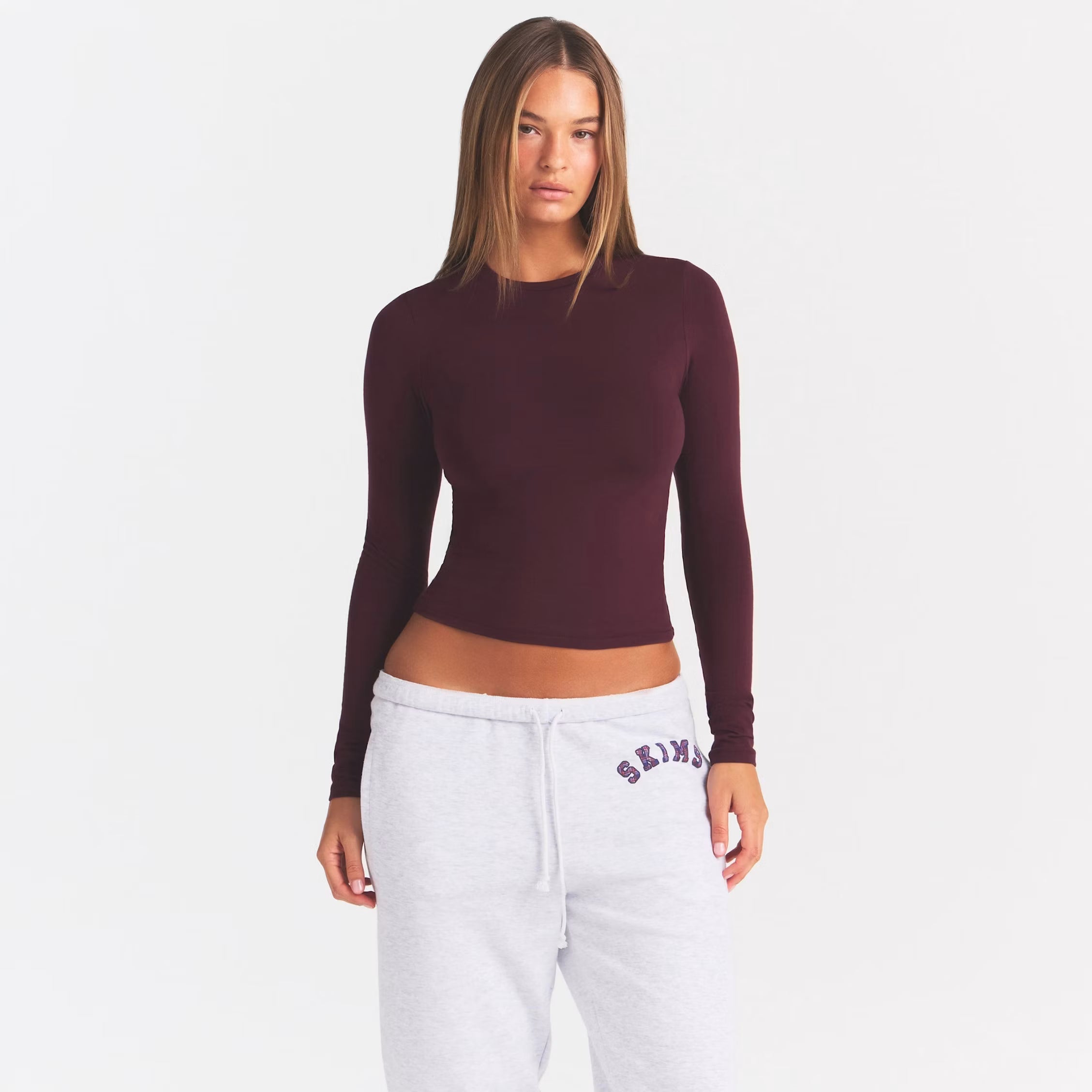 COTTON JERSEY LONG SLEEVE T-SHIRT | CURRANT