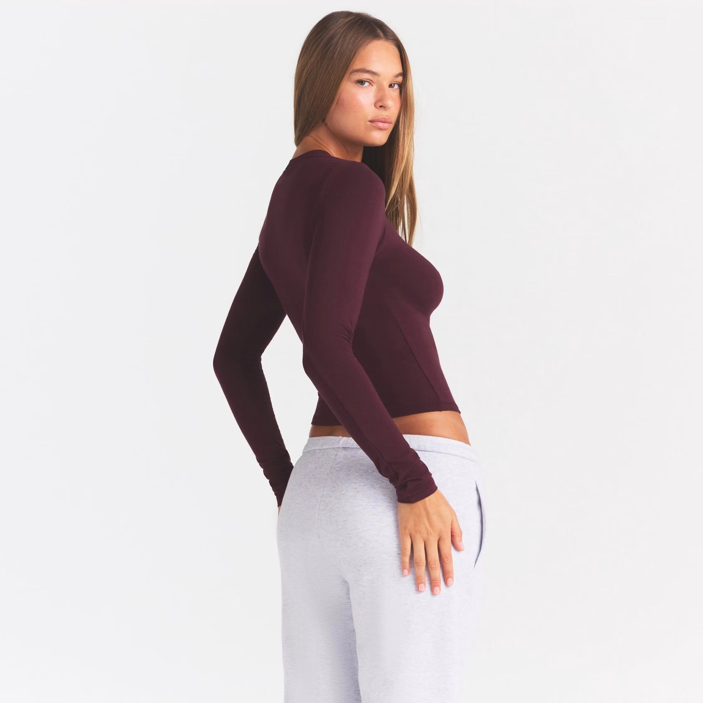 COTTON JERSEY LONG SLEEVE T-SHIRT | CURRANT