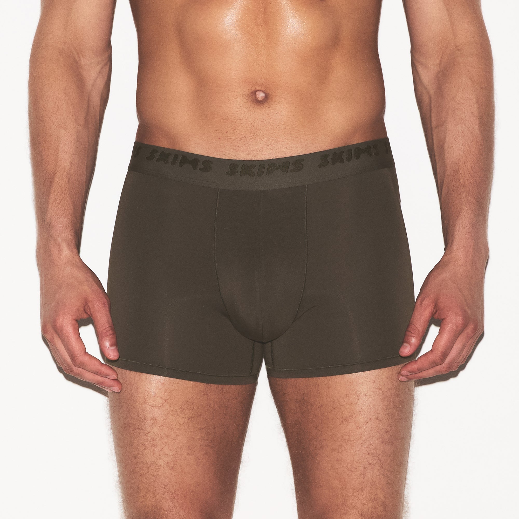 SKIMS STRETCH MENS 3" BOXER BRIEF 3-PACK | LAUREL MULTI ON A MODEL FRONT VIEW | FOCUS: 0.0, 1.0, 0.9