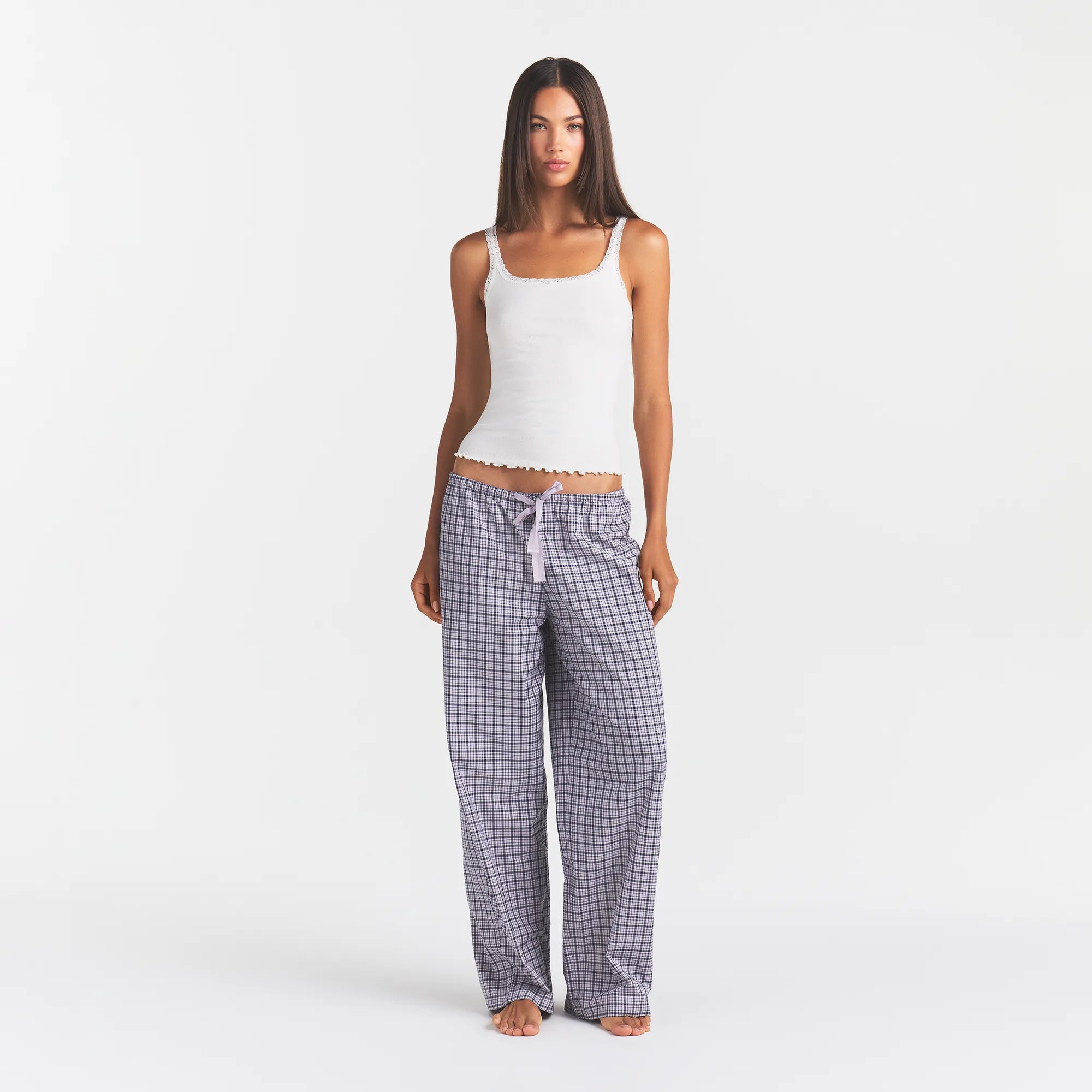 COTTON POPLIN SLEEP OVERSIZED PANT | IRIS MICA NAVY CHECK