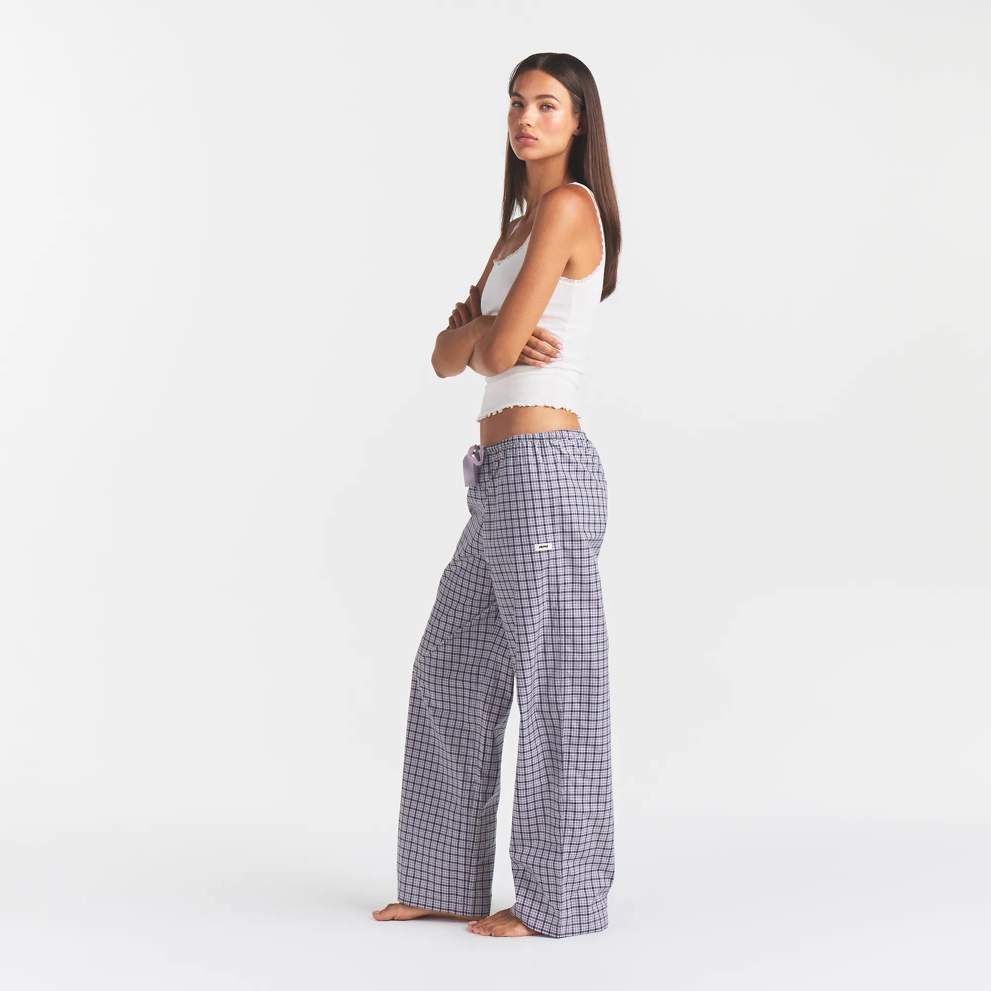 COTTON POPLIN SLEEP OVERSIZED PANT | IRIS MICA NAVY CHECK