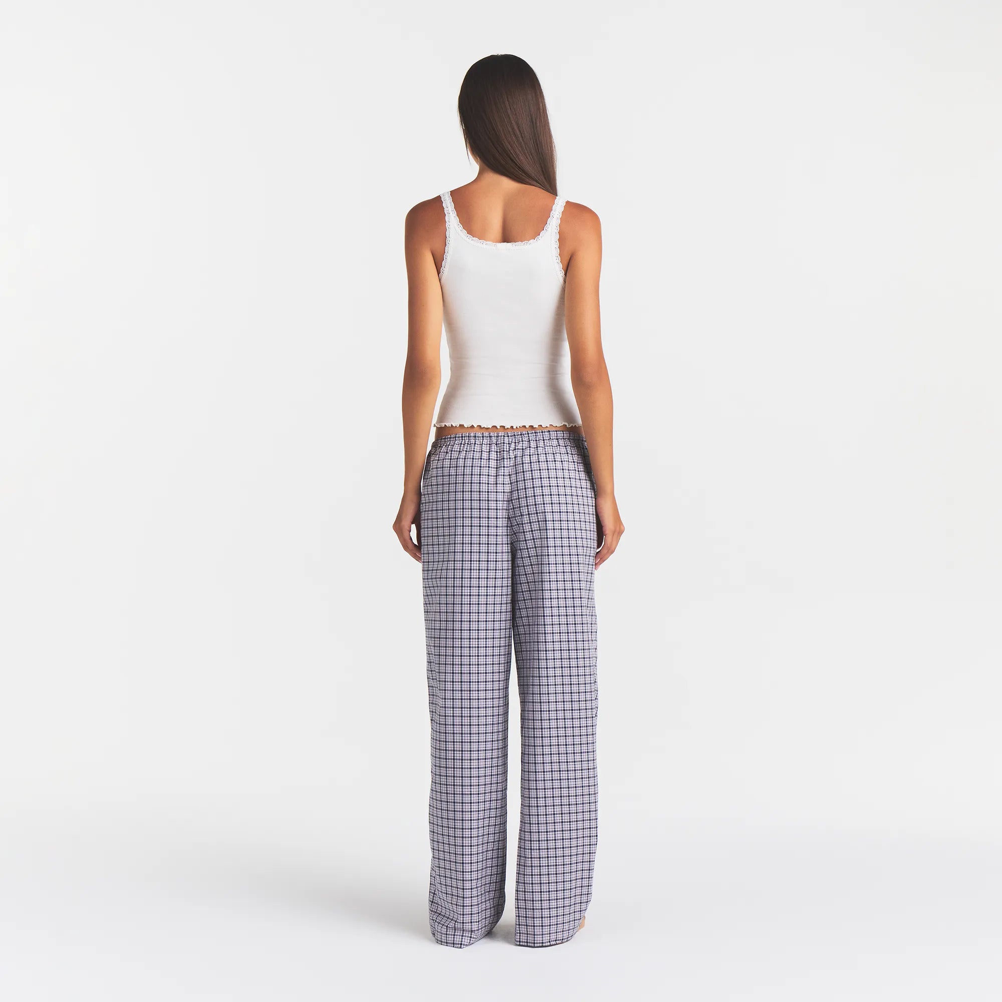 COTTON POPLIN SLEEP OVERSIZED PANT | IRIS MICA NAVY CHECK